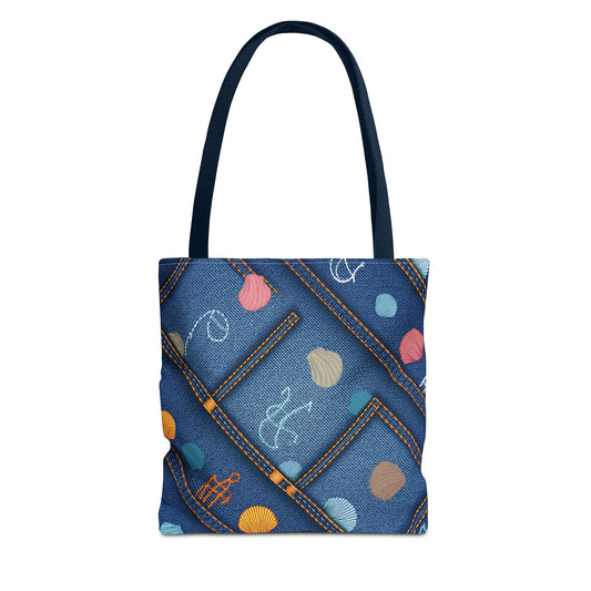 Denim Fabric Imitation Print Unisex Canvas Bag Poly Spun 3 Sizes Tote Bag 182-24