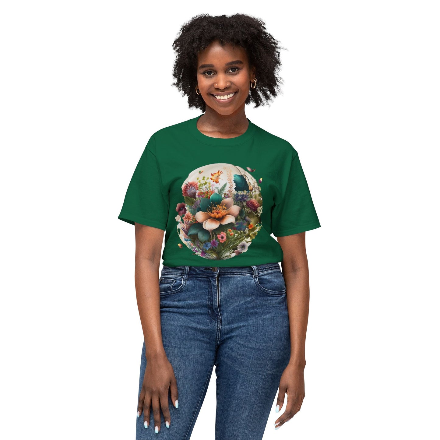 Unisex Floral Art Print T Shirt With Vintage Flowers Graphic Tee 100 Percent Cotton
