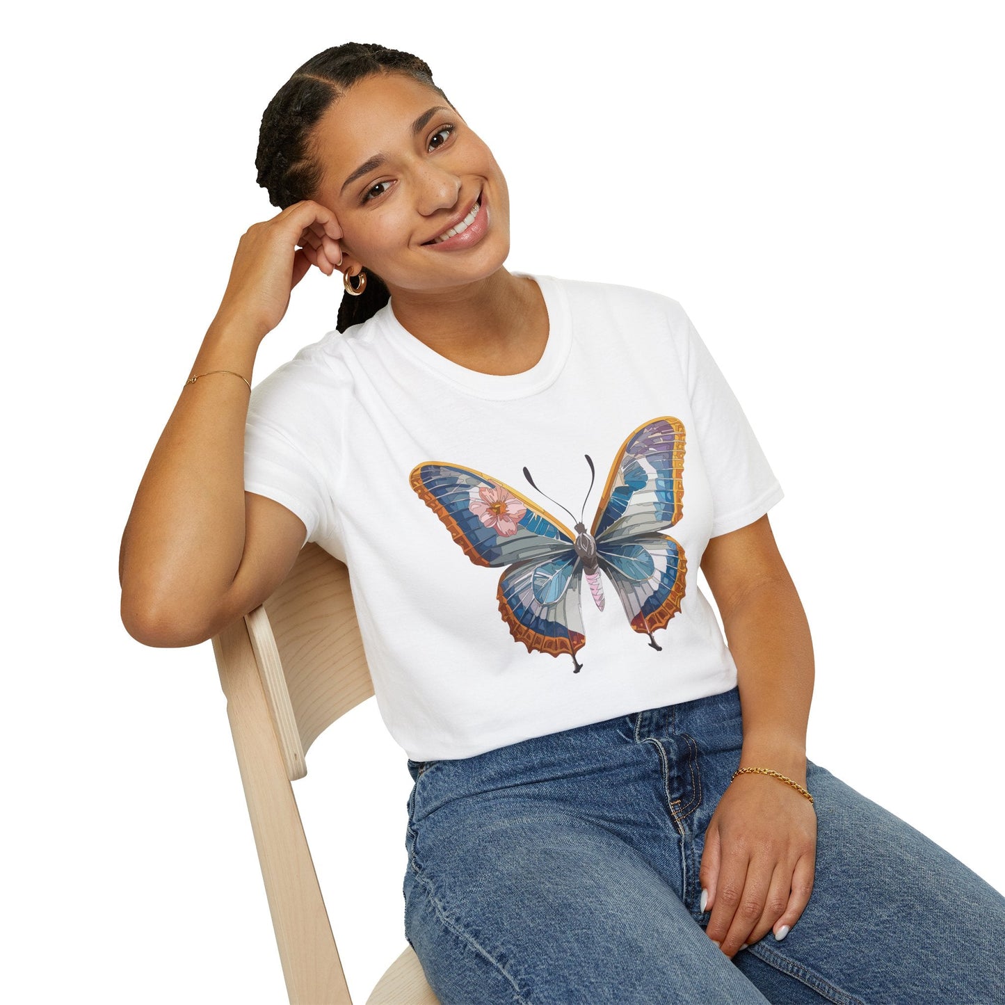 Unisex Butterfly Shirt Softstyle Tee 100 Percent Ring Spun Cotton Monarch Print Tee