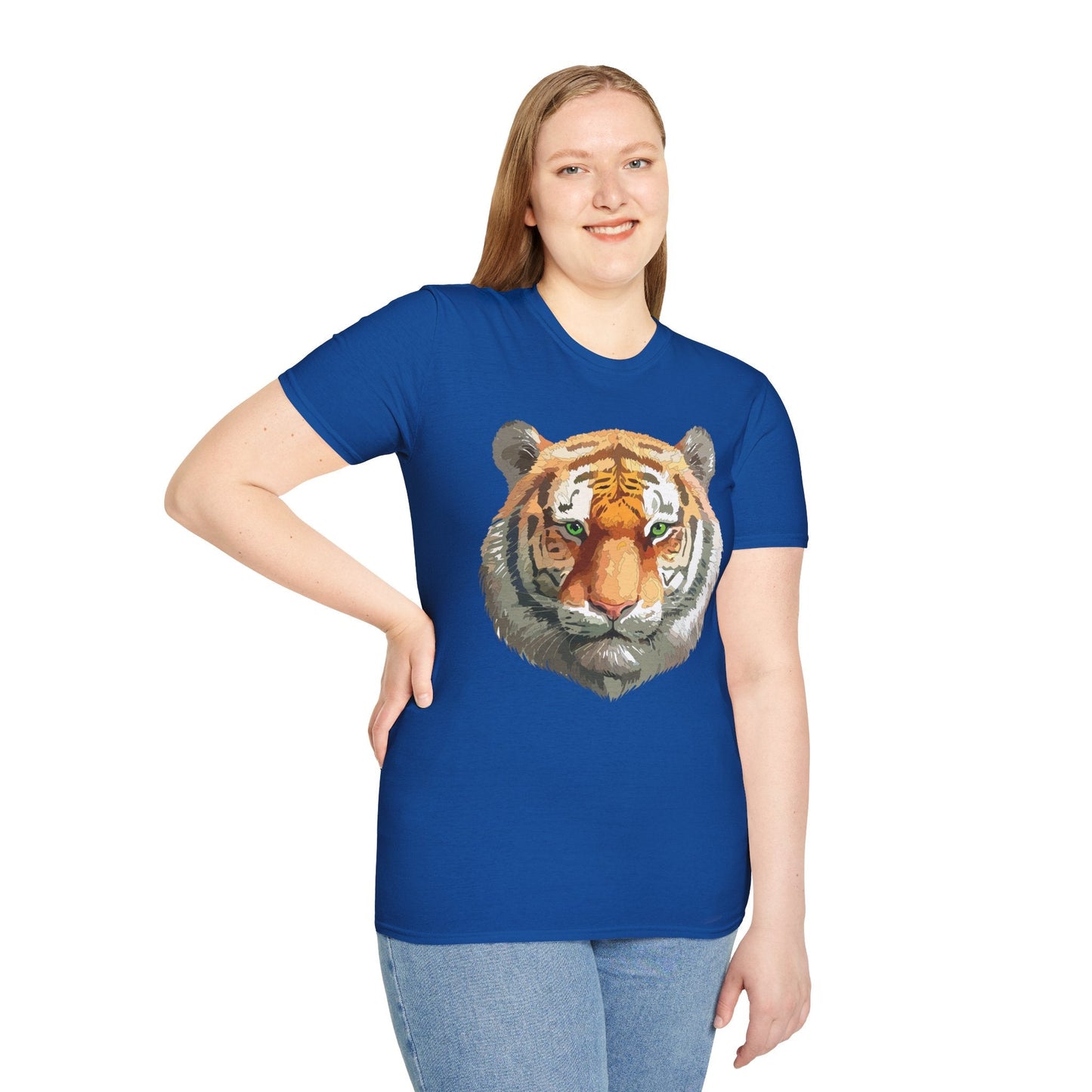 Tiger Print Shirt Unisex Animal Tee Gildan Softstyle 64000 Cotton Comfort