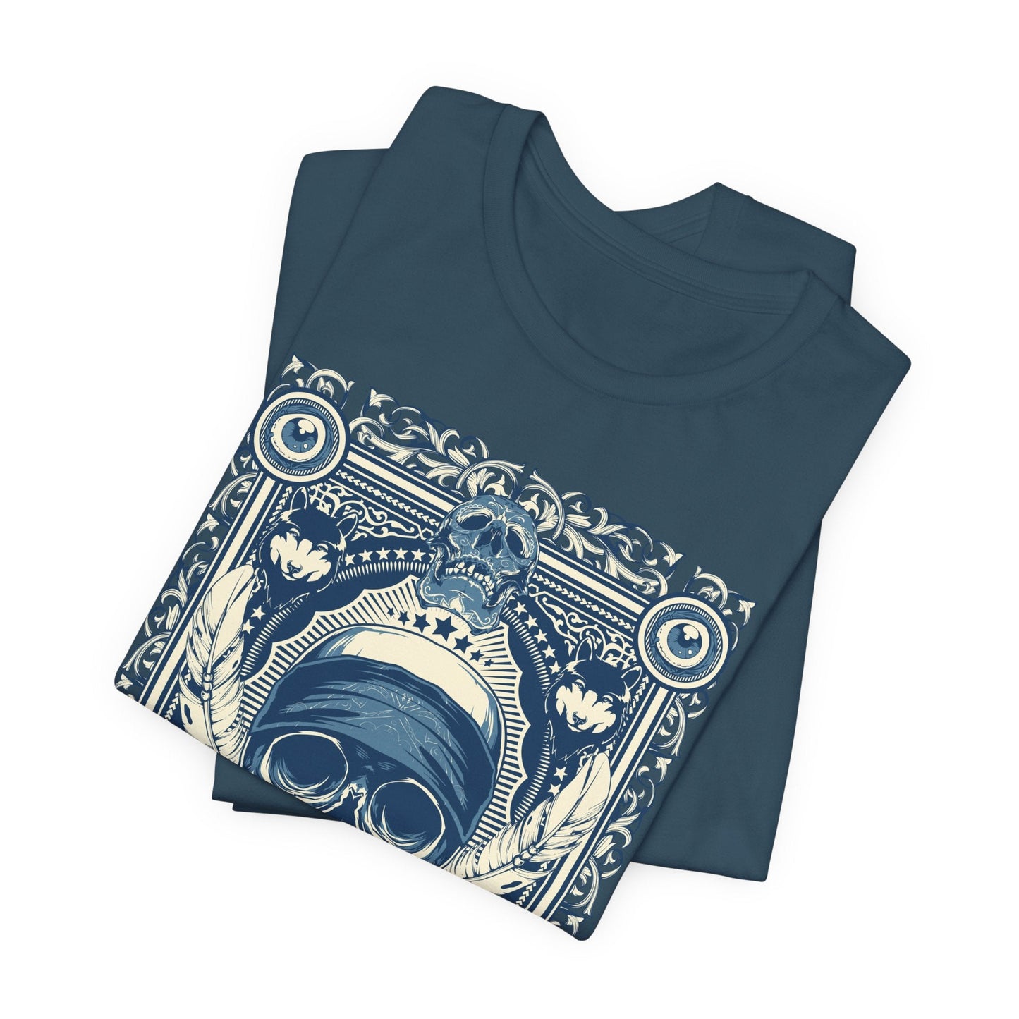 Skull Crown Graphic Tee Vintage Ornate Skull Illustration Rock Band T-Shirt