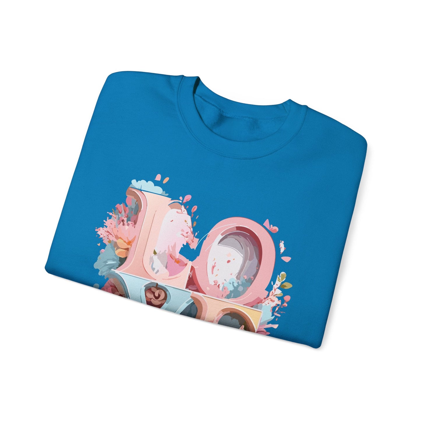 Floral Love Sweatshirt Unisex Crewneck Valentine Day Gift Gildan 18000 Fifty Fifty Cotton Blend