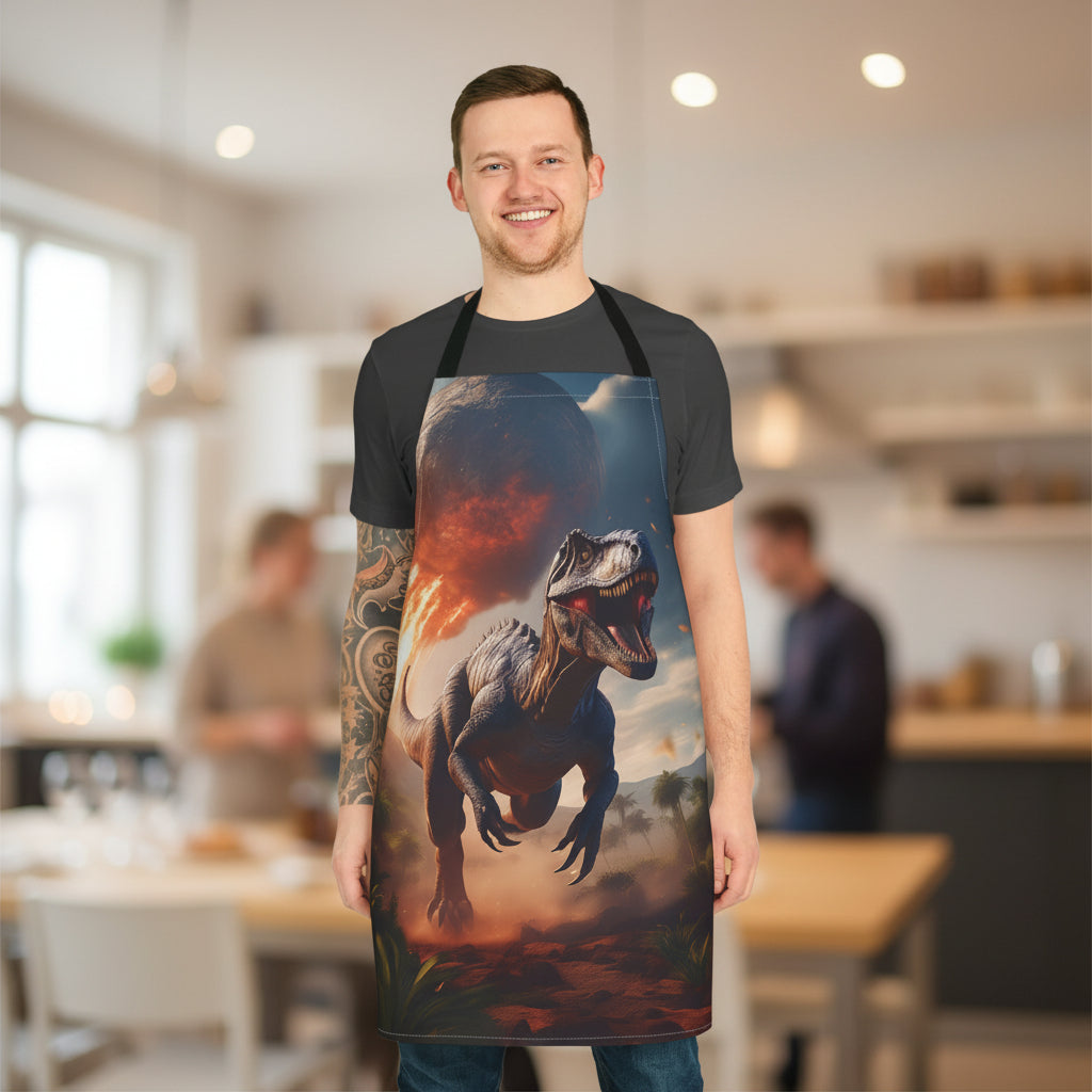 Dinosaur Chef Apron — T‑Rex Volcano Print Kitchen Apron for Cooking & Grilling Stain-Resistant - Art Print Canvas Apron