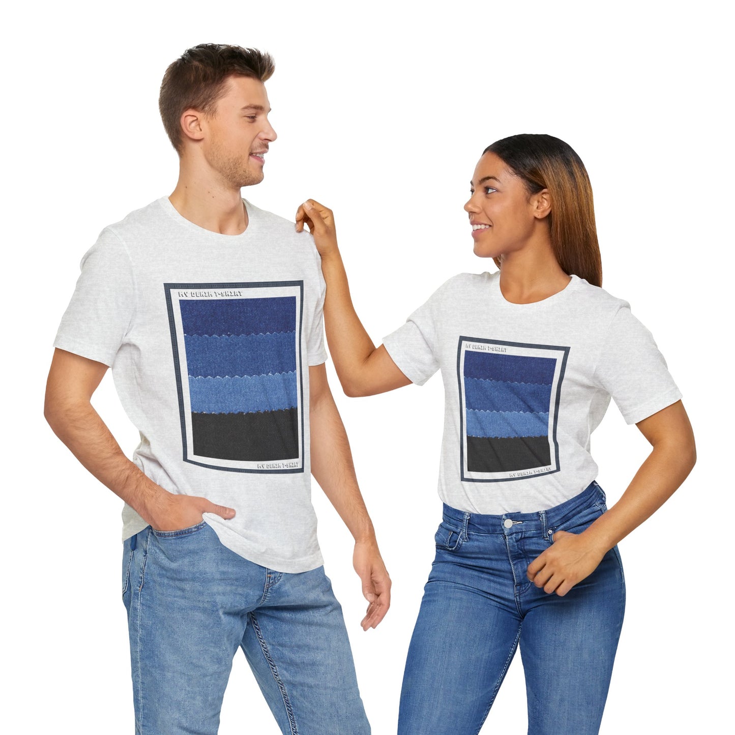 Unisex Cotton Tee Shirt with Denim Print