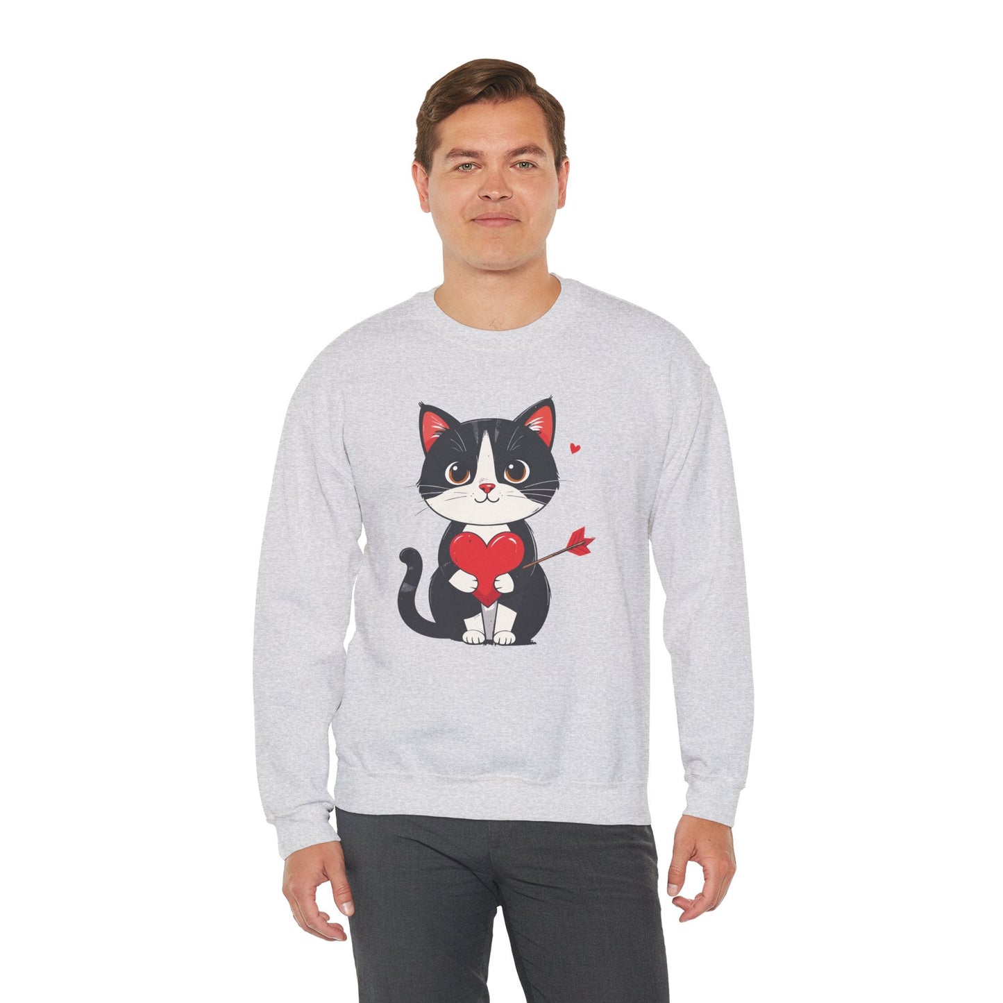 Cat Heart Sweatshirt Unisex Valentines Day Gift Fifty Fifty Cotton Polyester Animal Sweatshirt 18000