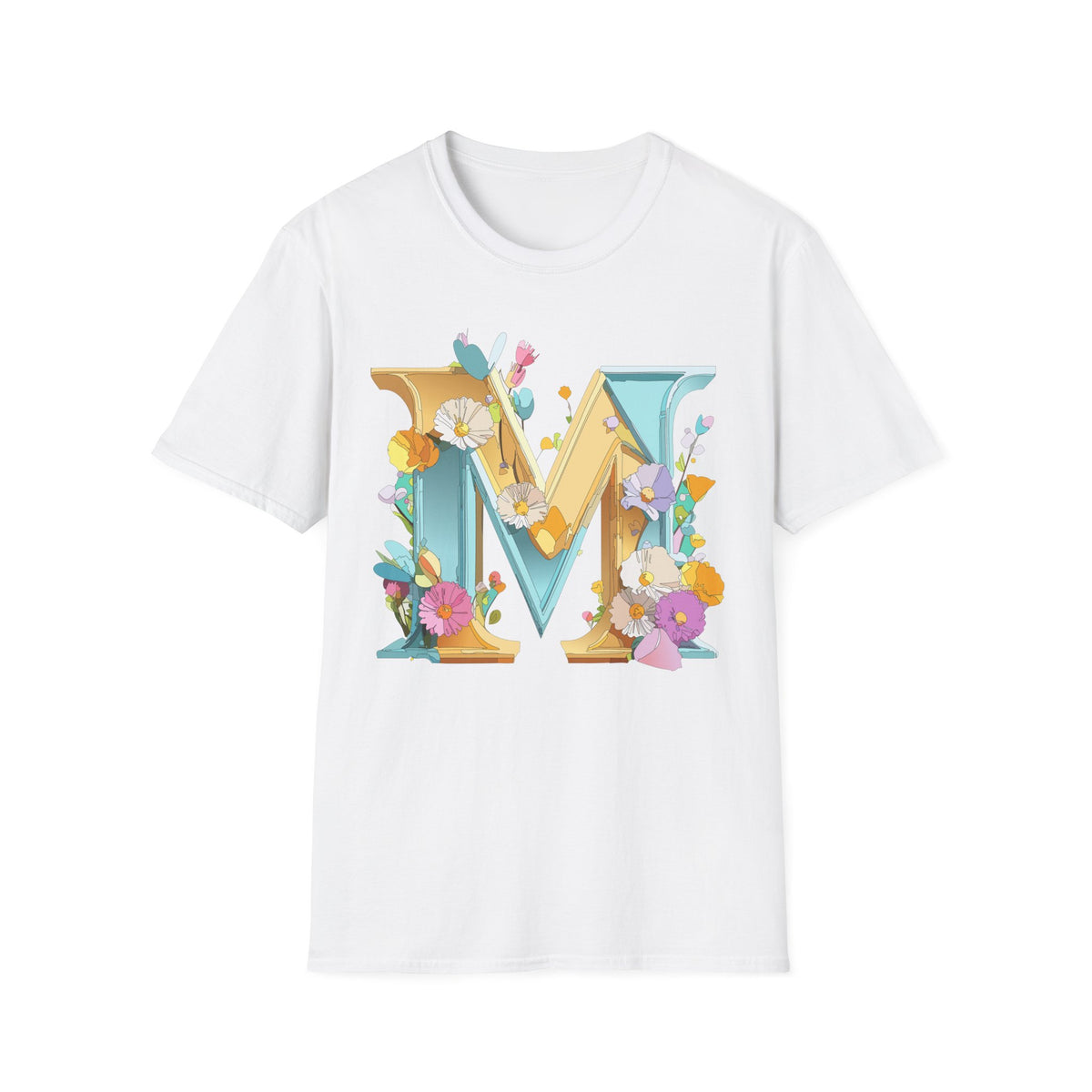Floral Letter M T-Shirt | Botanical Monogram Initial Tee