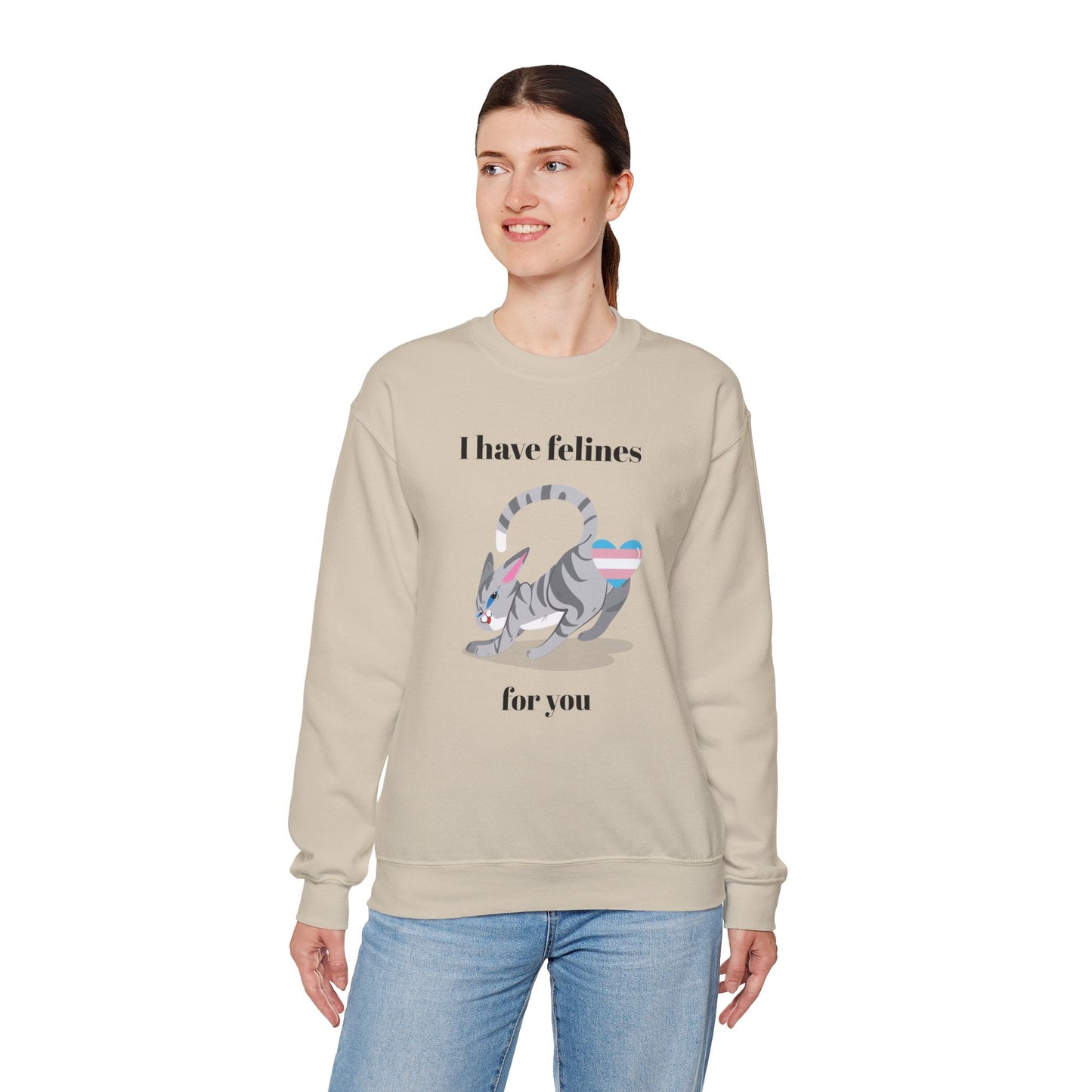 Cat Heart Sweatshirt Unisex Valentine Design 50 50 Cotton Poly Gildan 18000 Crewneck