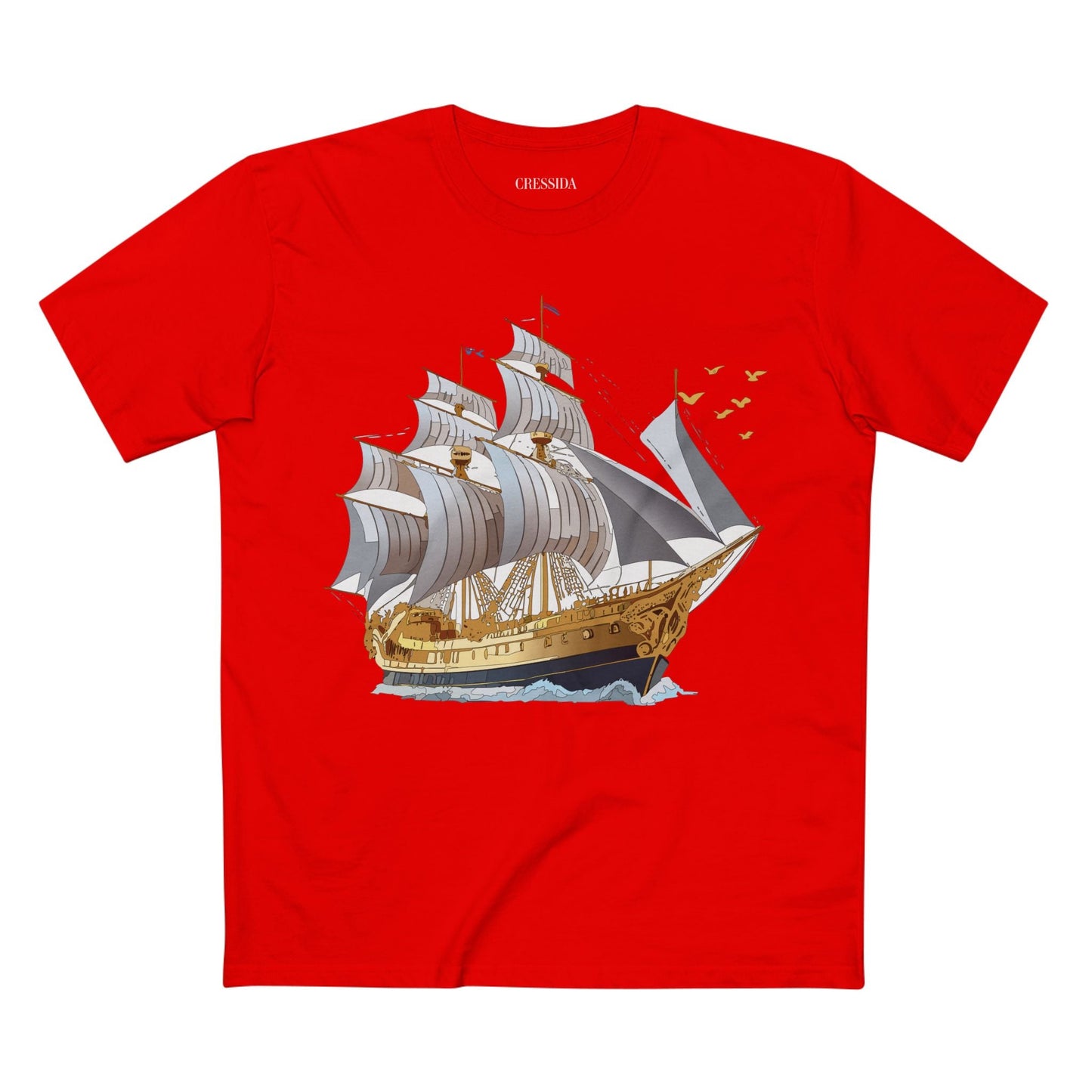 Ship Graphic Unisex 100 Cotton T-Shirt with Gold Frigate Art Design 14