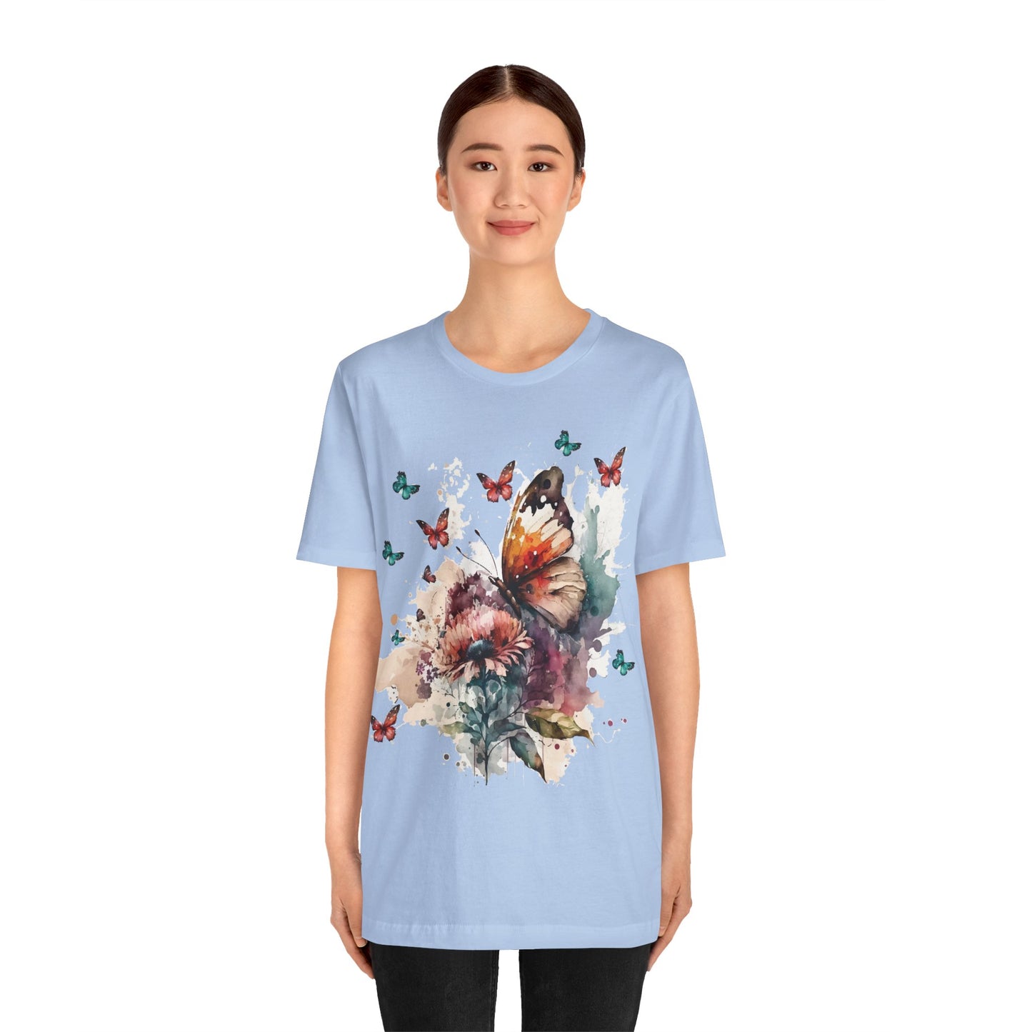 Cotton Tee Shirt with Butterfly Prints