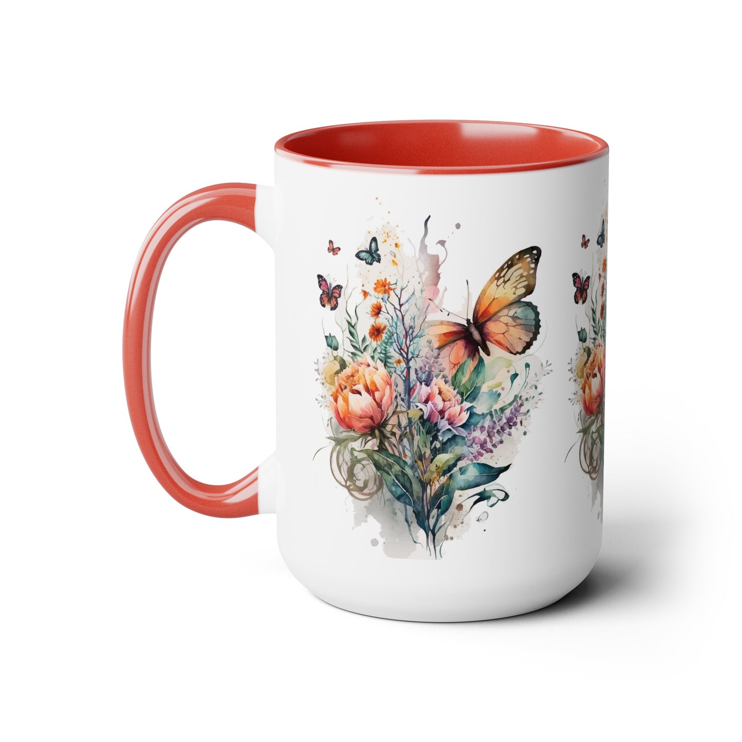 Two-Tone Coffee Mugs with butterfly