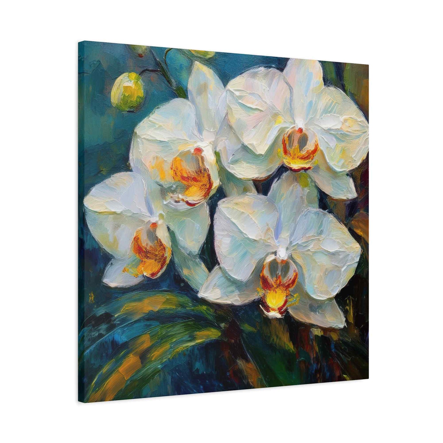 White Orchids Print Canvas, Floral Oil Paint Print 20x20, 24x24, 30x30, 32x32, 36x36 Art Design Pine-Wood Inner Frame MC-135
