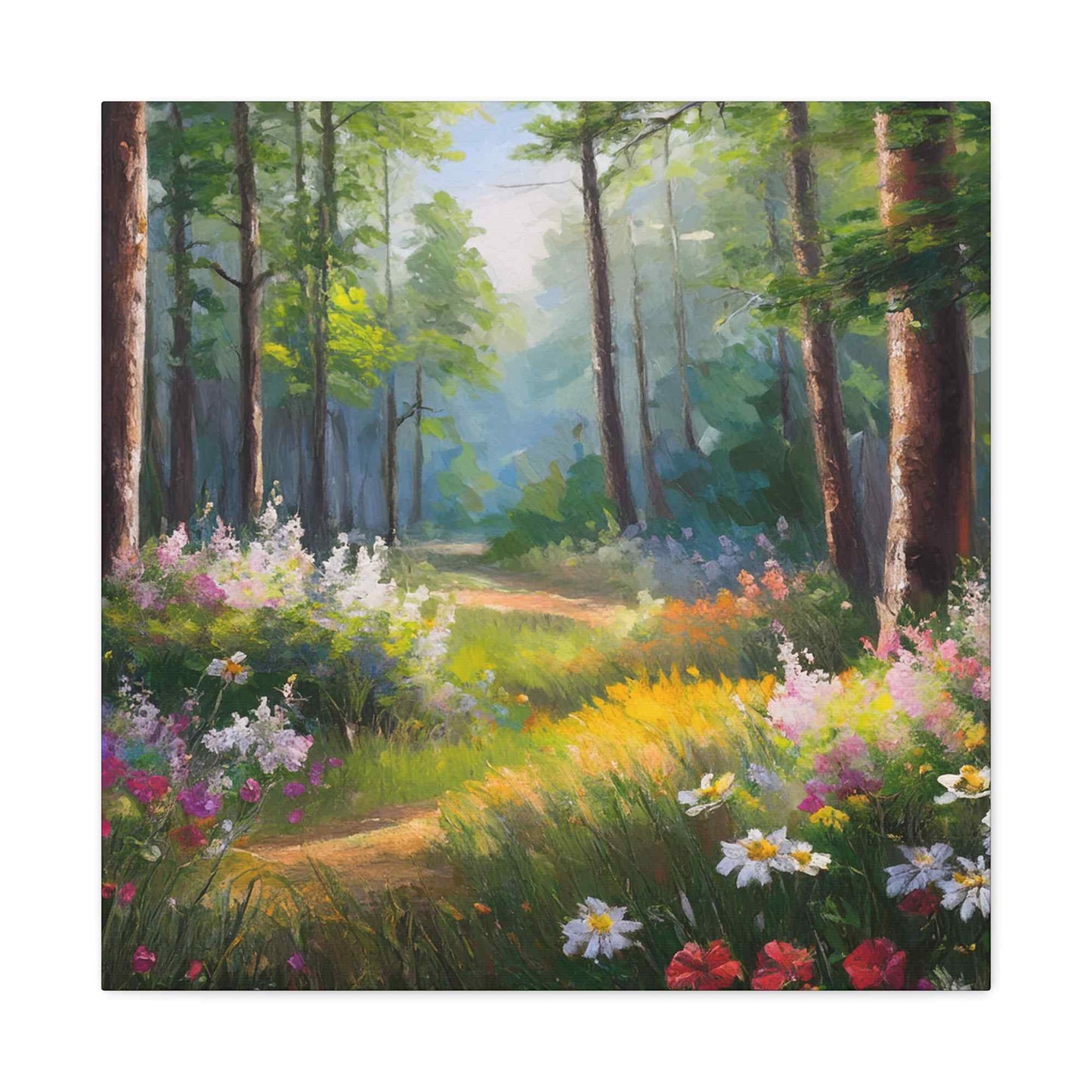 Summer Forest Print Canvas, Oil Paint Print 20x20, 24x24, 30x30, 32x32, 36x36 Art Design Print Pine-Wood Inner Frame MC-91