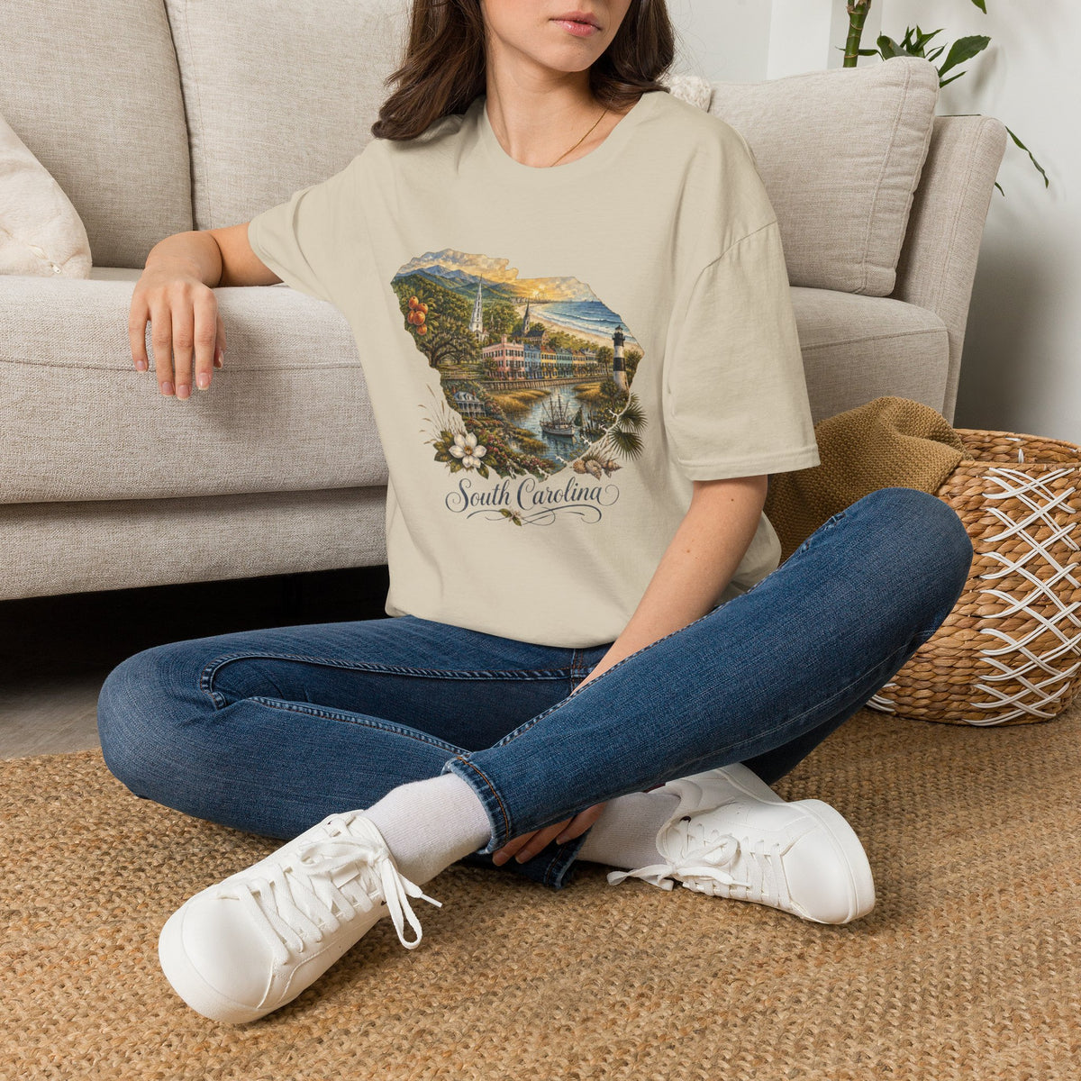 South Carolina State Travel Tourist Graphic Design Unisex 100 Cotton Gildan T-Shirt