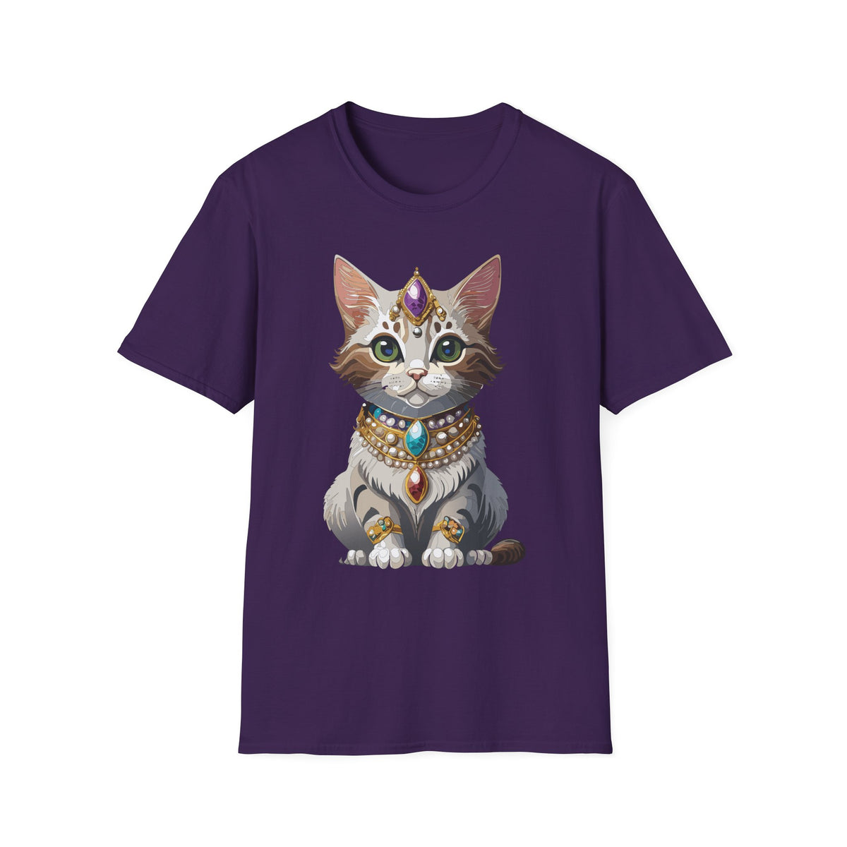 Jeweled Cat Portrait T-Shirt | Regal Kitty Illustration