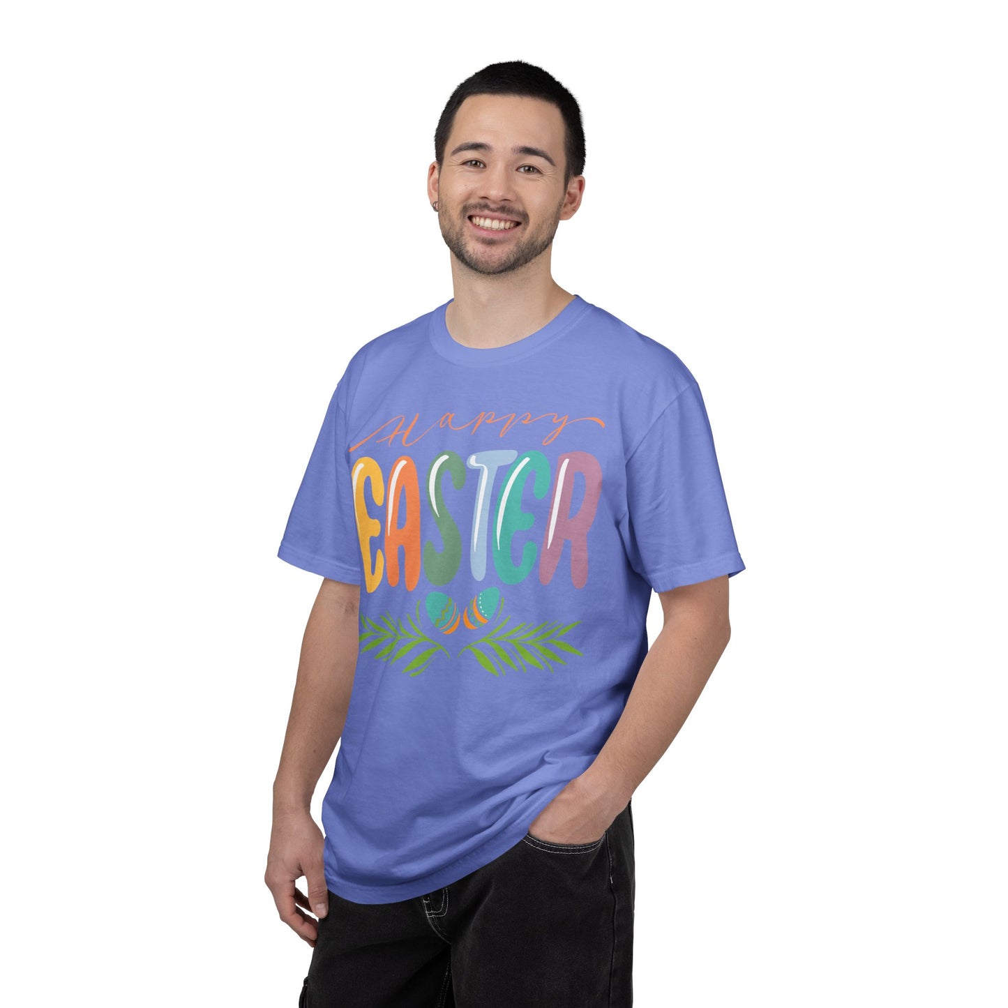 Happy Easter T-Shirt, Tee Shirt with Easter Signature, T Shirt with Easter Prints, Tee Shirt with Easter Design