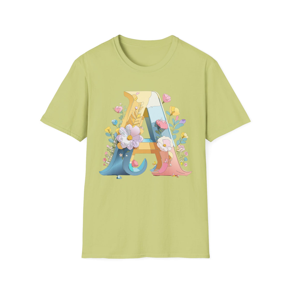 Floral Letter A T-Shirt | Monogram Initial Tee with Flowers