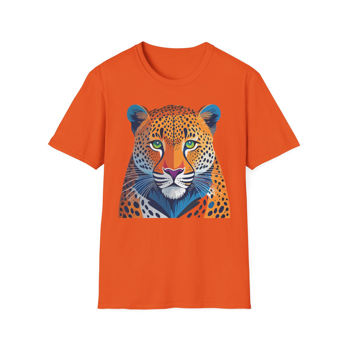Colorful Leopard Face T-Shirt | Vibrant Big Cat Illustration