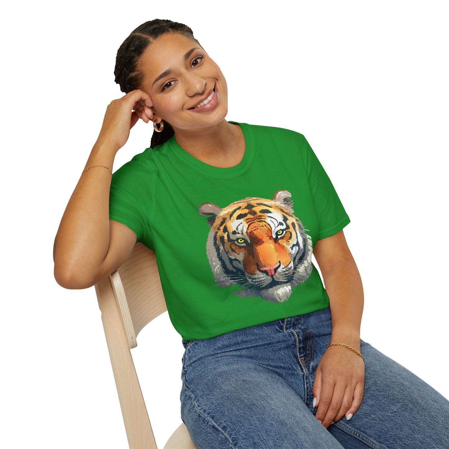 Tiger Print T Shirt Unisex Animal Tee 100 Percent Cotton Softstyle Gildan 64000
