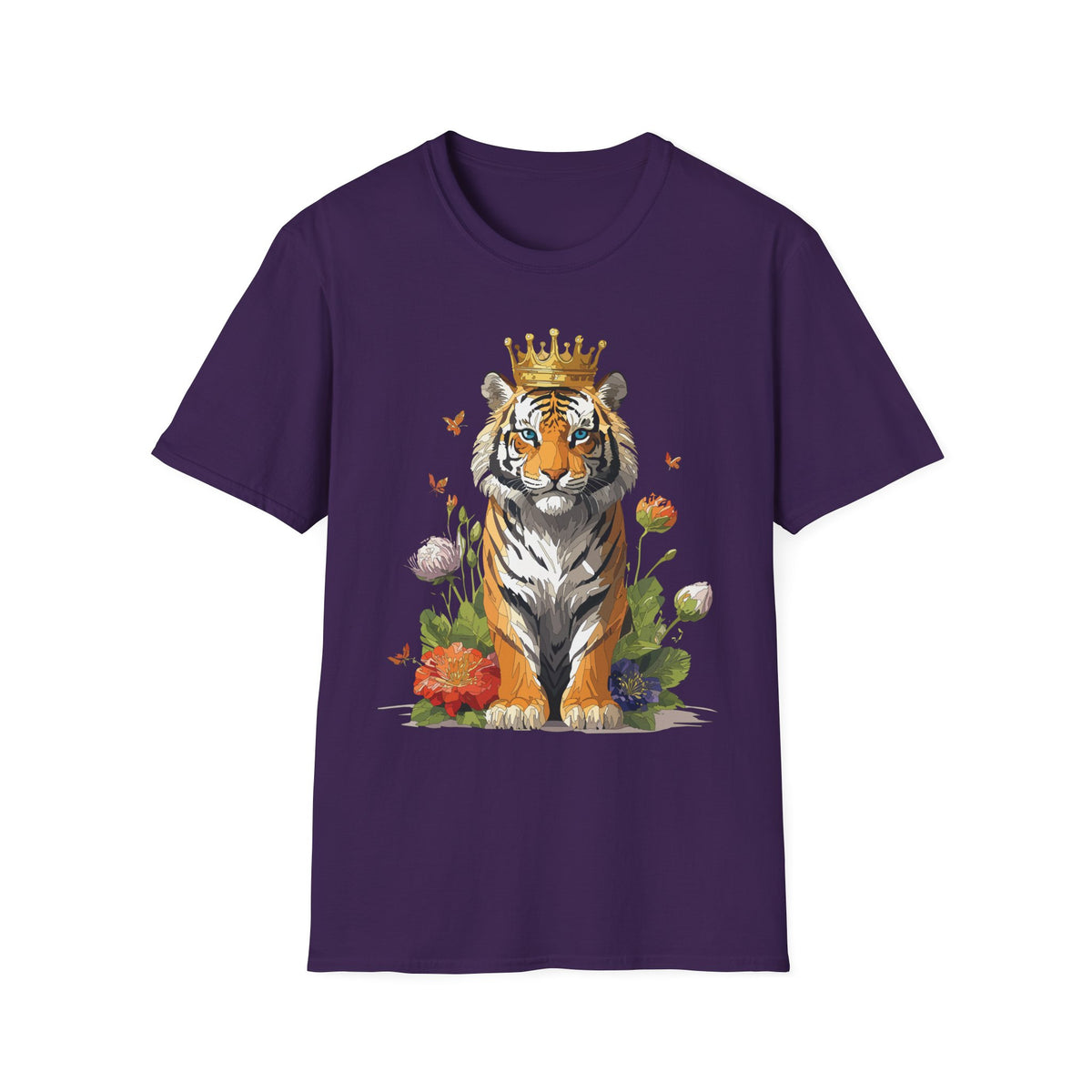 Crowned Tiger Illustration T-Shirt | Royal Wildlife Art - Unisex 100 Cotton Gildan 64000