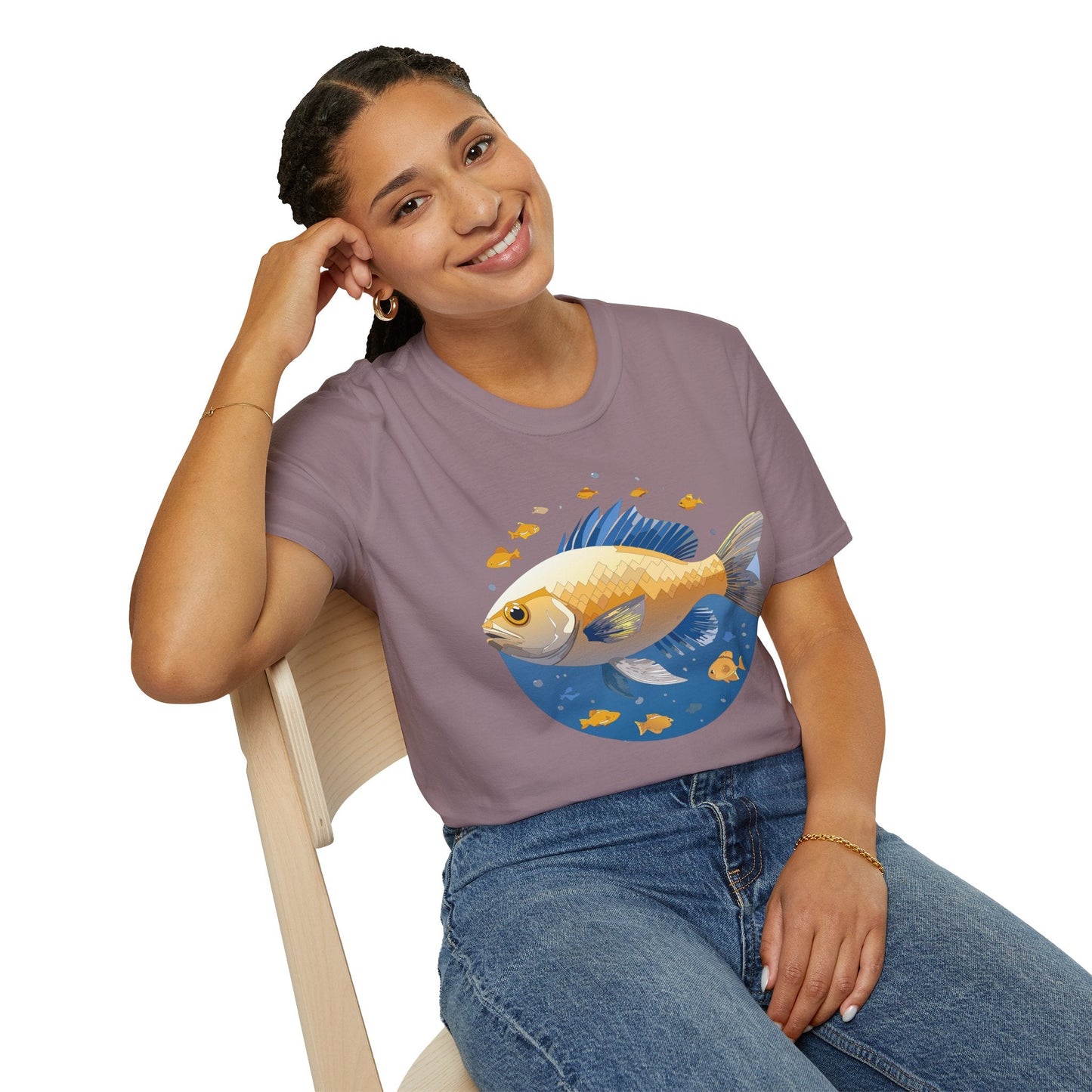Fish Art Graphic Tee Shirt Unisex Gildan Softstyle 64000 100 Percent Ring Spun Cotton