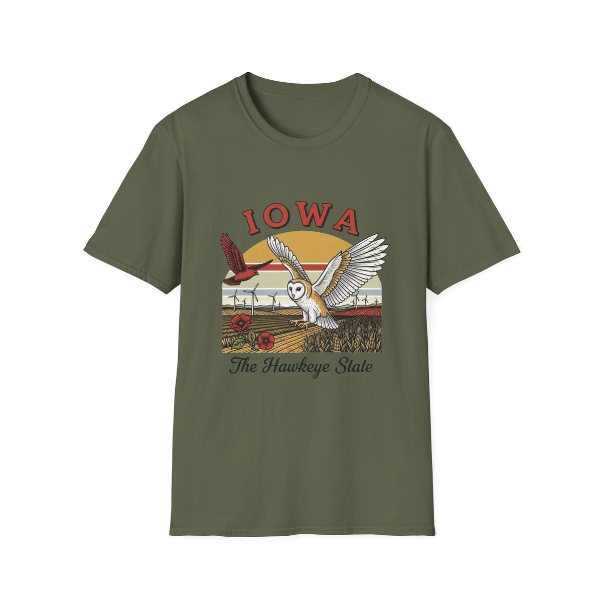 Iowa Barn Owl T-Shirt — The Hawkeye State Vintage State Pride Tee Travel Tourist Graphic Design Unisex 100 Cotton Gildan T-Shirt