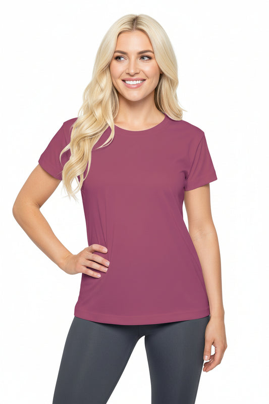 Rosewood Women's Sports Jersey Short Sleeves 100% Poly Solid Rose Mauve Color Print Athletic Tee