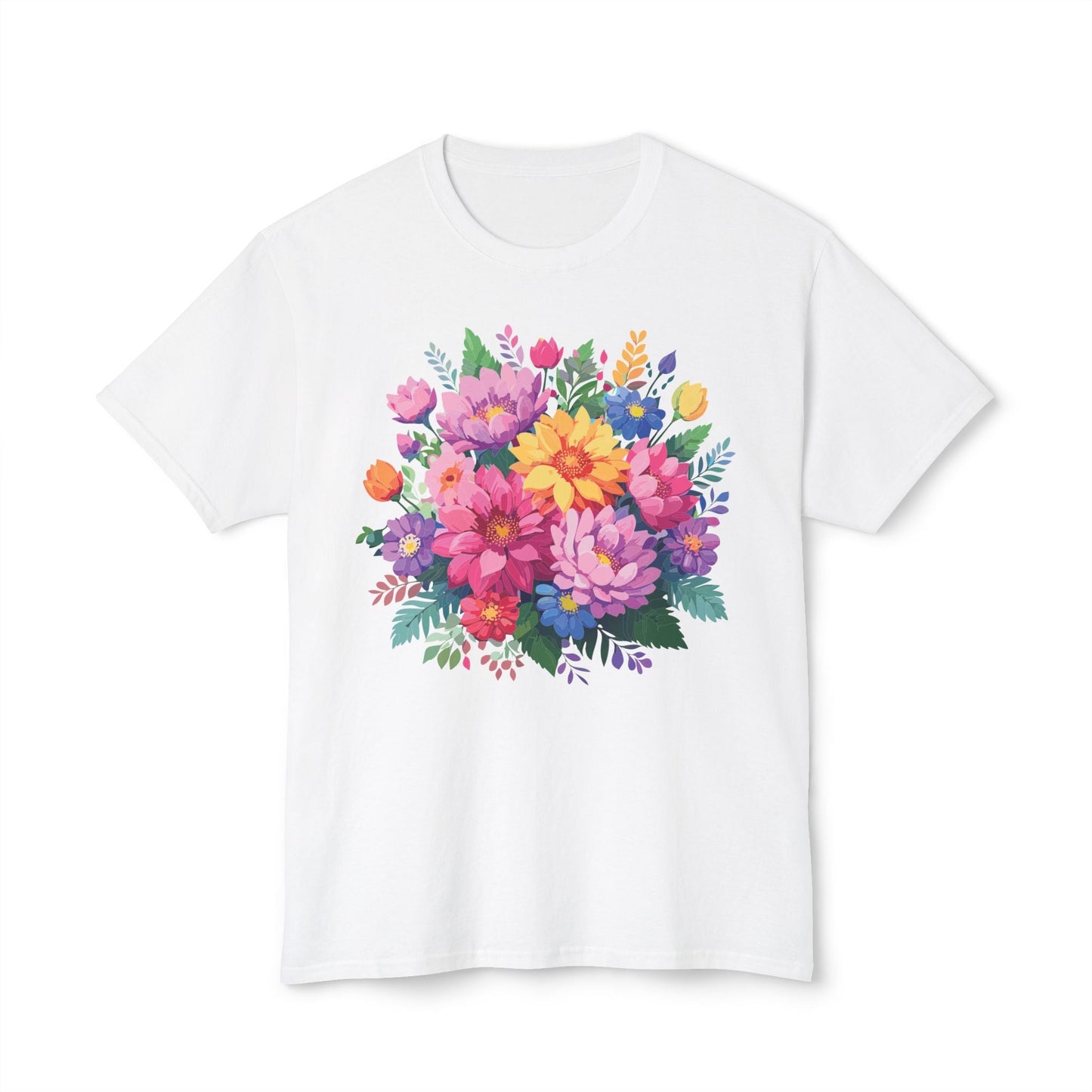 Unisex Floral T Shirt With Full Color Art Print Made In USA 100 Percent Cotton Breathable
