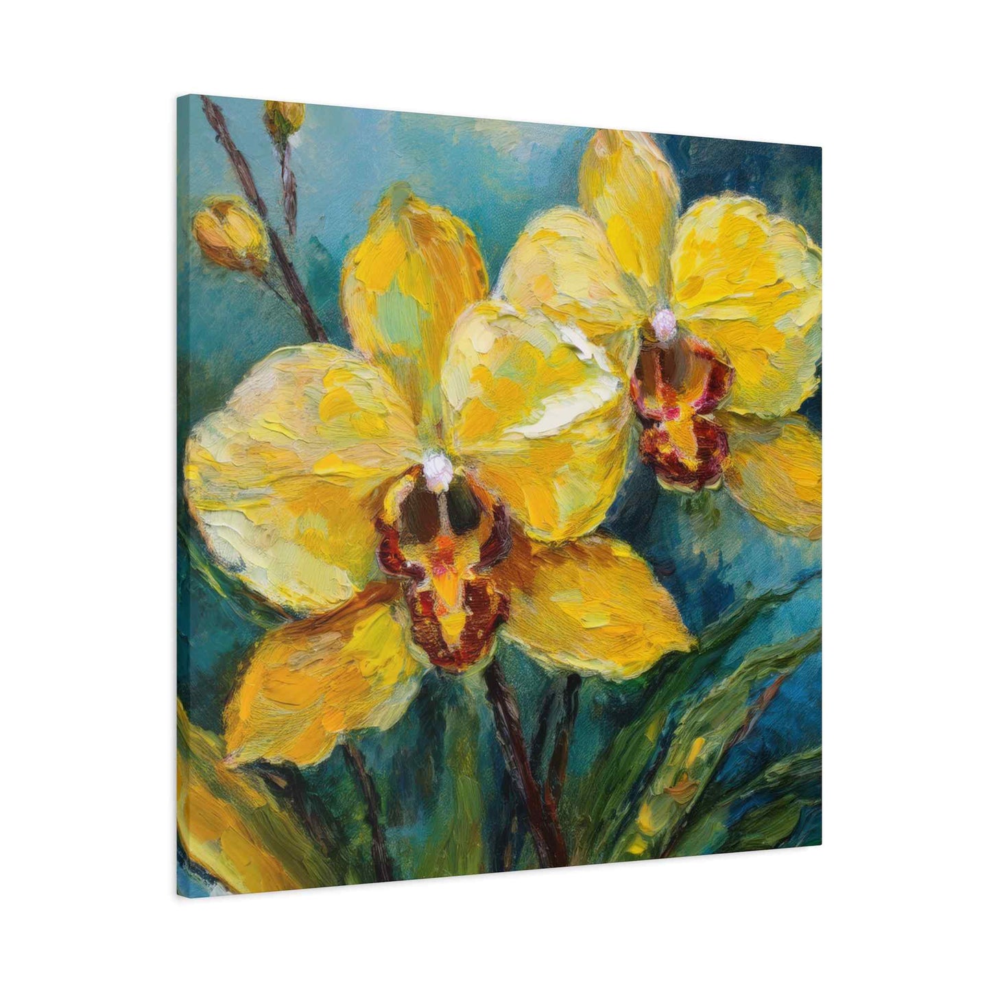Yellow Orchids Print Canvas, Floral Oil Paint Print 20x20, 24x24, 30x30, 32x32, 36x36 Art Design Pine-Wood Inner Frame MC-139