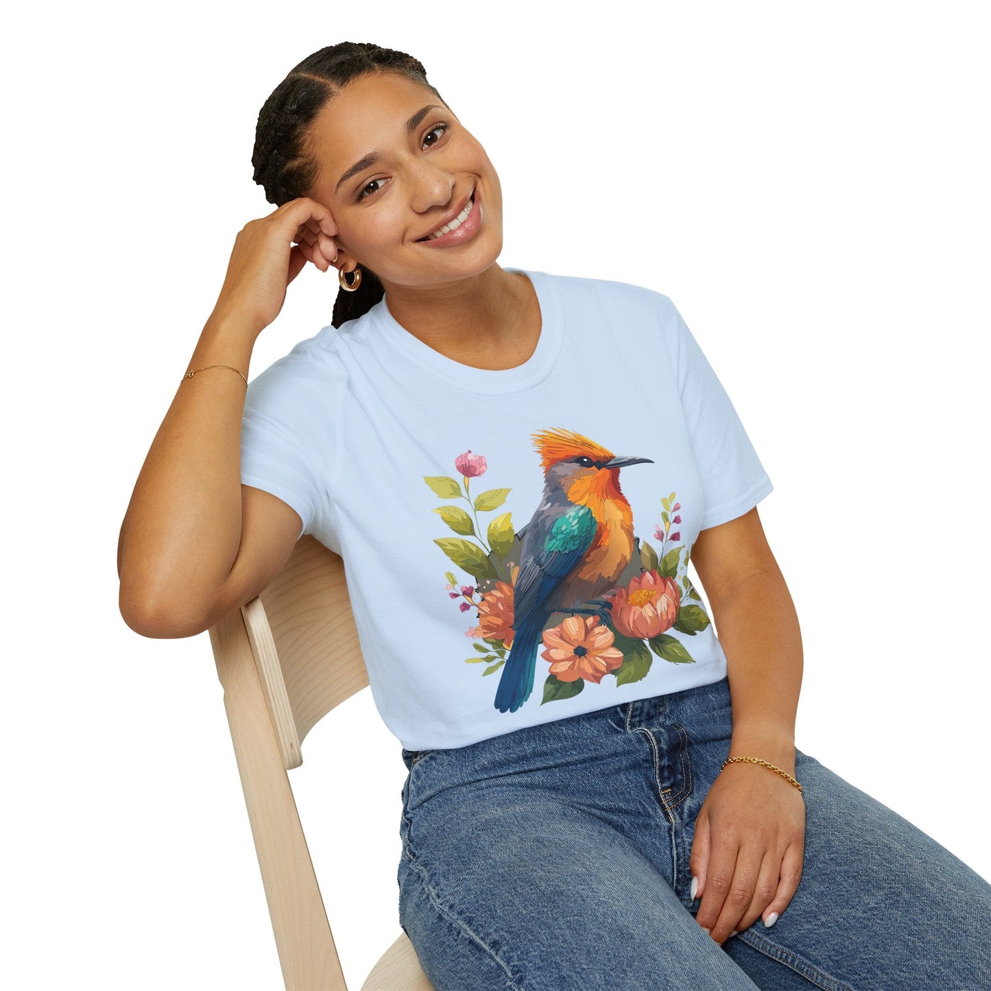 Floral Bird T Shirt For Unisex Wear Gildan Softstyle 64000 100 Percent Cotton Tee