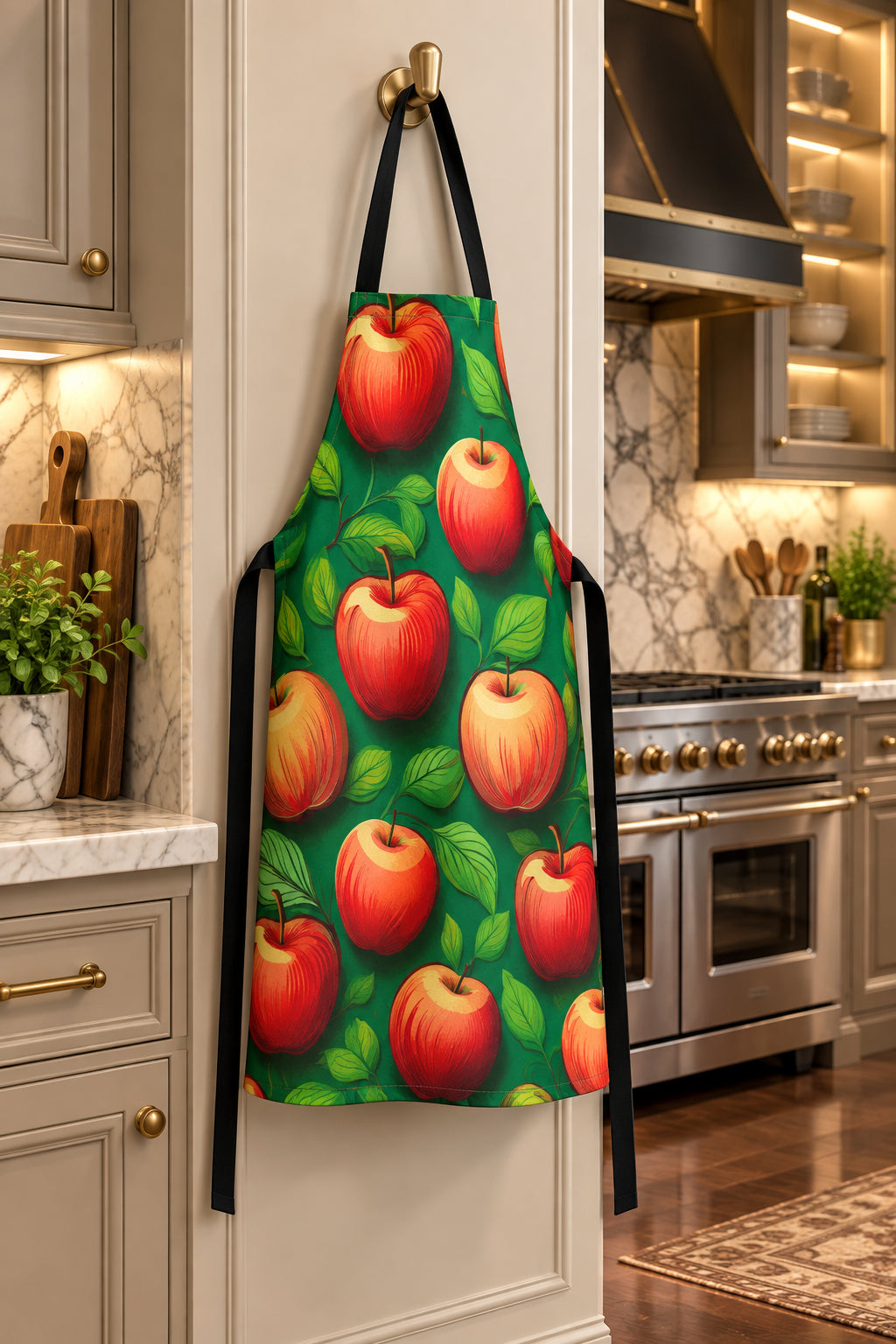 Apple Grove Kitchen Apron — Vibrant Red Apple Pattern Cooking Apron Stain-Resistant - Art Print Canvas Apron