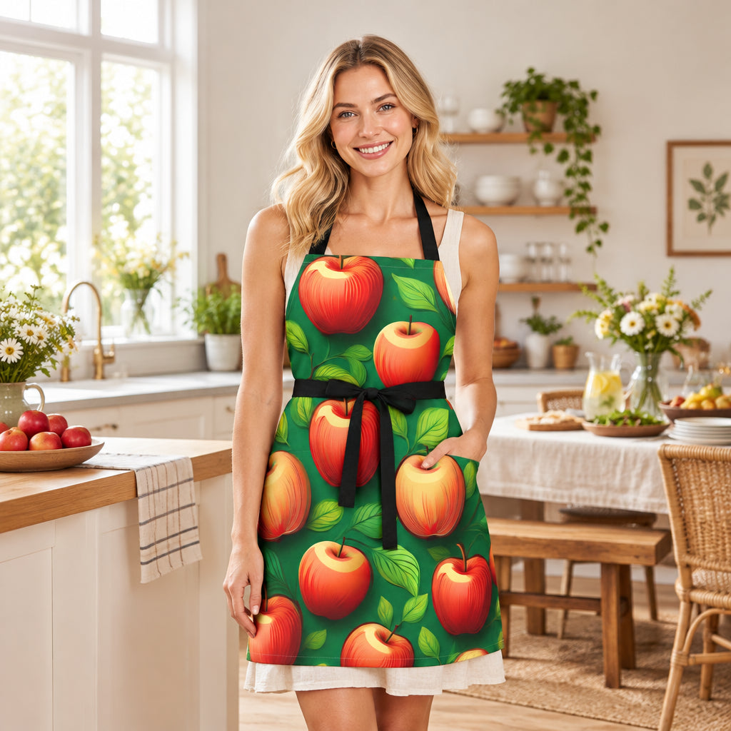 Apple Grove Kitchen Apron — Vibrant Red Apple Pattern Cooking Apron Stain-Resistant - Art Print Canvas Apron