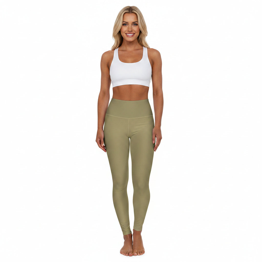 Light Sand Khaki Color High-Waist Yoga Leggings Women's Seamless Poly-Span Stretchy Pants XS-2XL