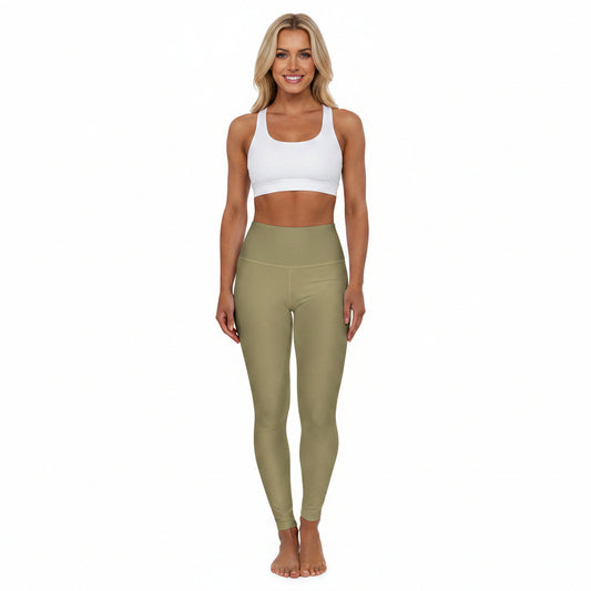 Light Sand Khaki Color High-Waist Yoga Leggings Women's Seamless Poly-Span Stretchy Pants XS-2XL