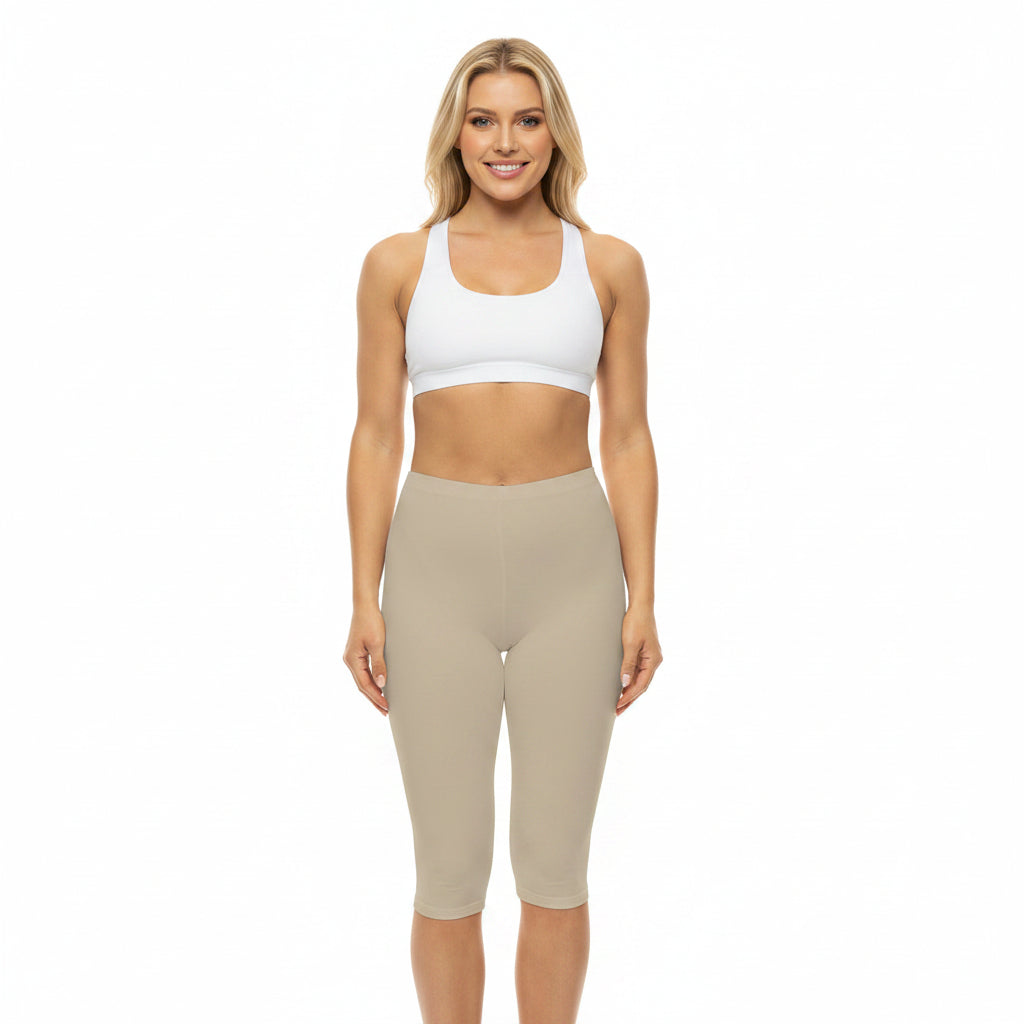 Pale Oak Color Women's Brushed Suede Poly Span Casual Capri Leggings XS-2XL
