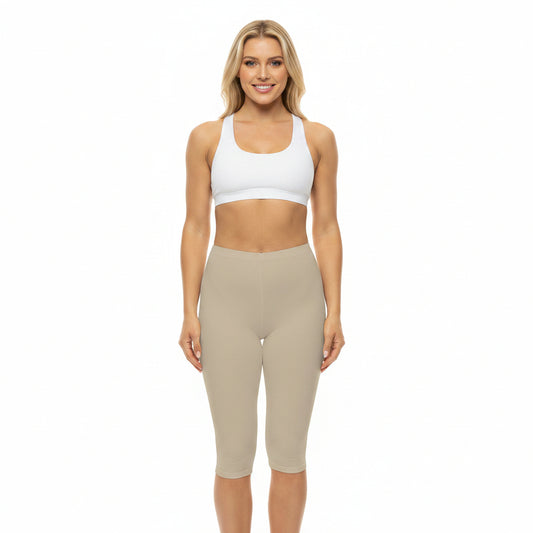 Pale Oak Color Women's Brushed Suede Poly Span Casual Capri Leggings XS-2XL