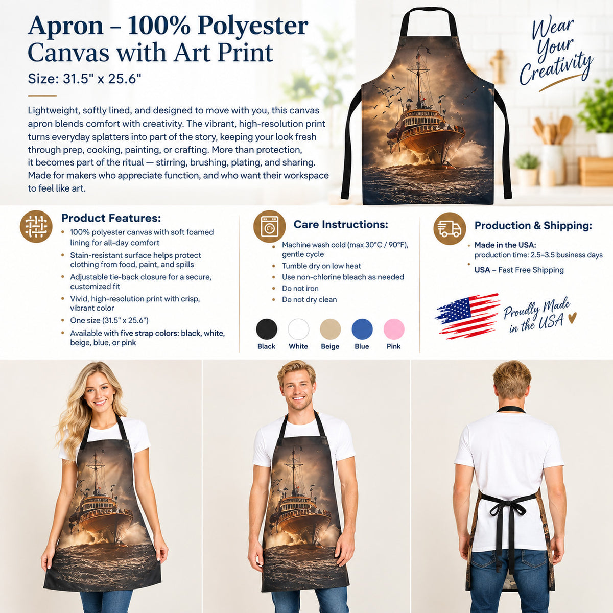 Leopard Floral Kitchen Apron – Bold Wild Cat Design, Colorful Straps Stain-Resistant - Art Print Canvas Apron