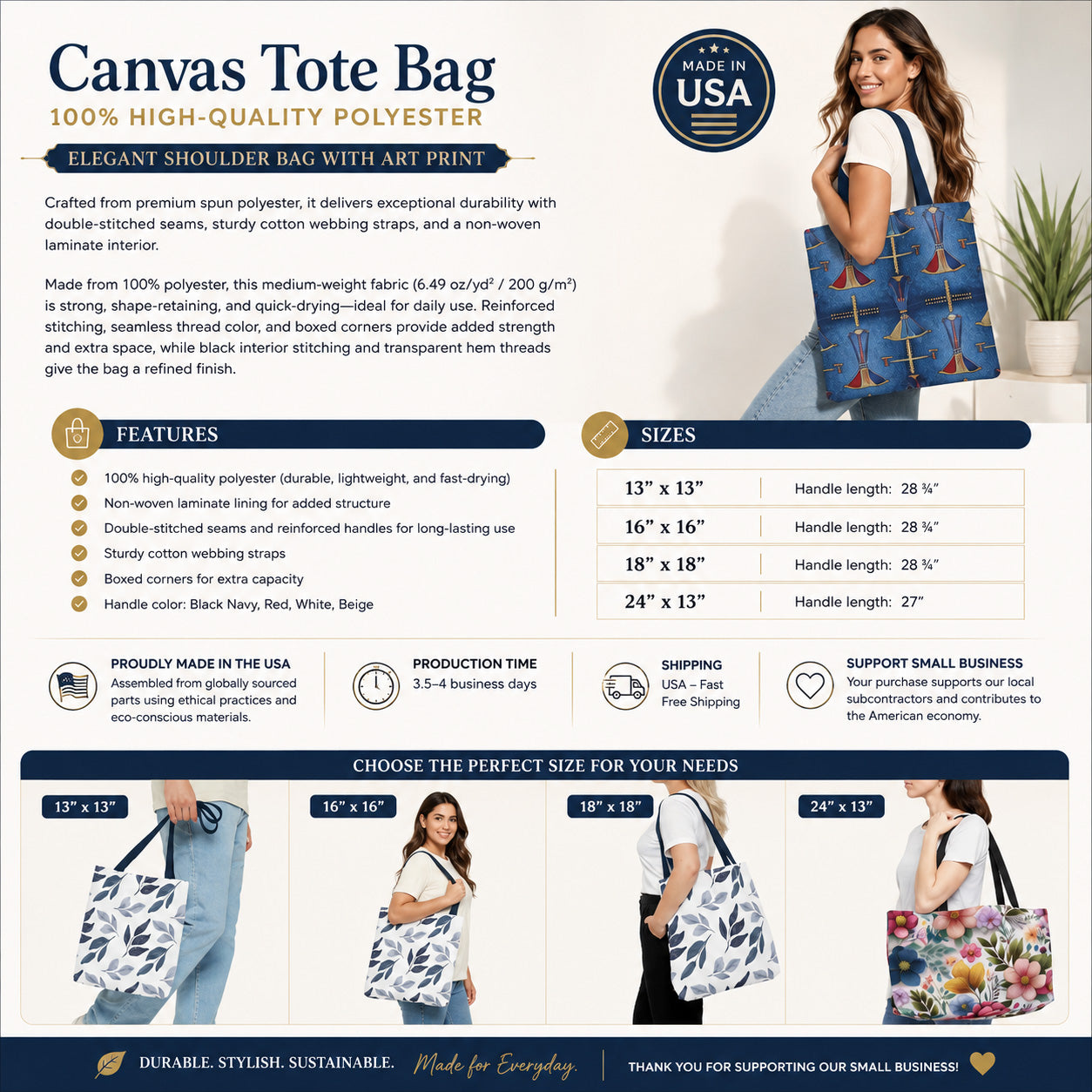 Denim Fabric Imitation Print Unisex Canvas Bag Poly Spun 3 Sizes Tote Bag 162
