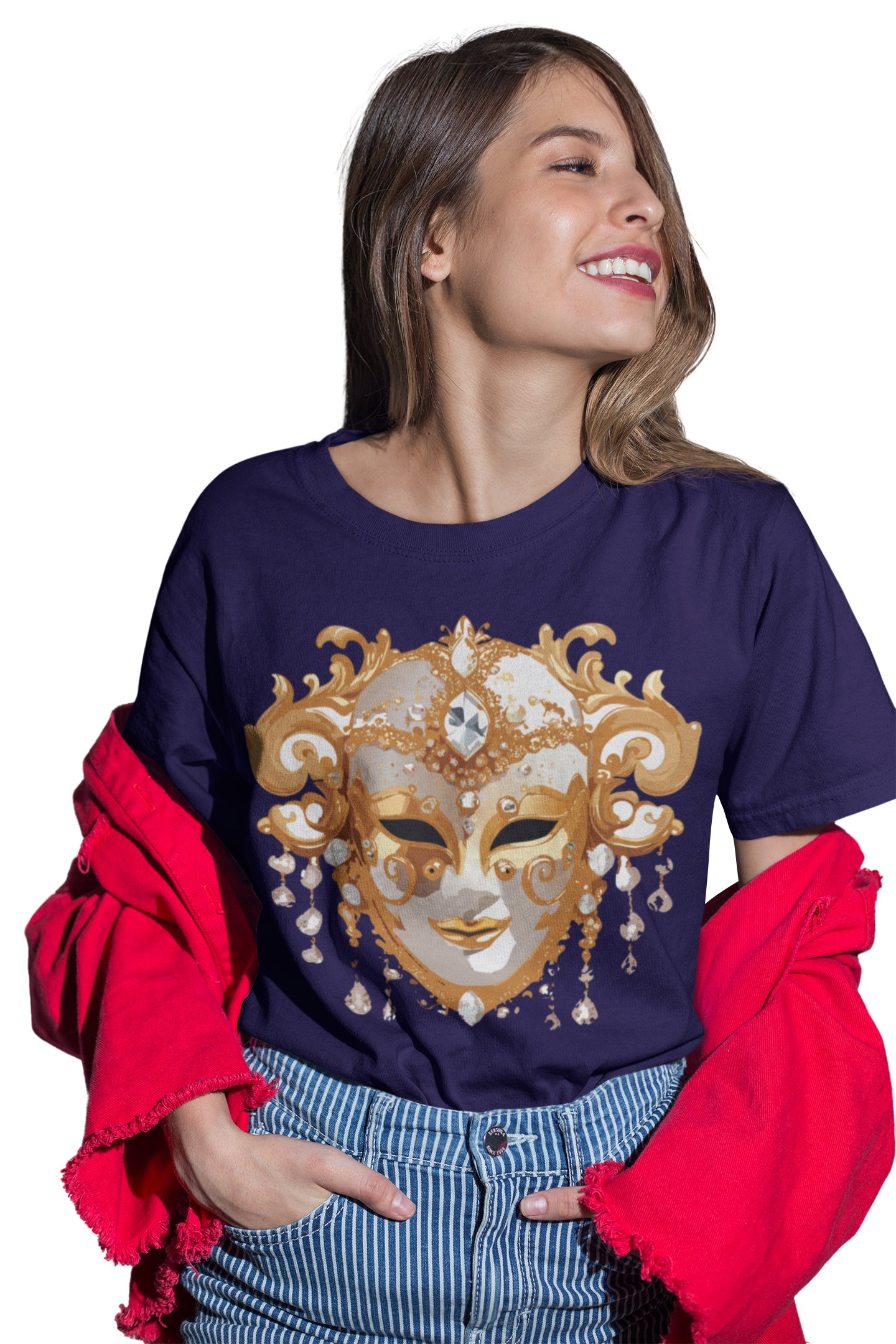 Carnival Mask Graphic T-Shirt Unisex 100 Cotton With Antique Gold Art Design Tee 24