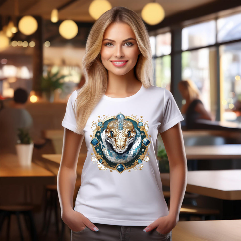 Snake Graphic Unisex 100 Cotton Tee With Unique Animal Golden Medallion Art Design 42