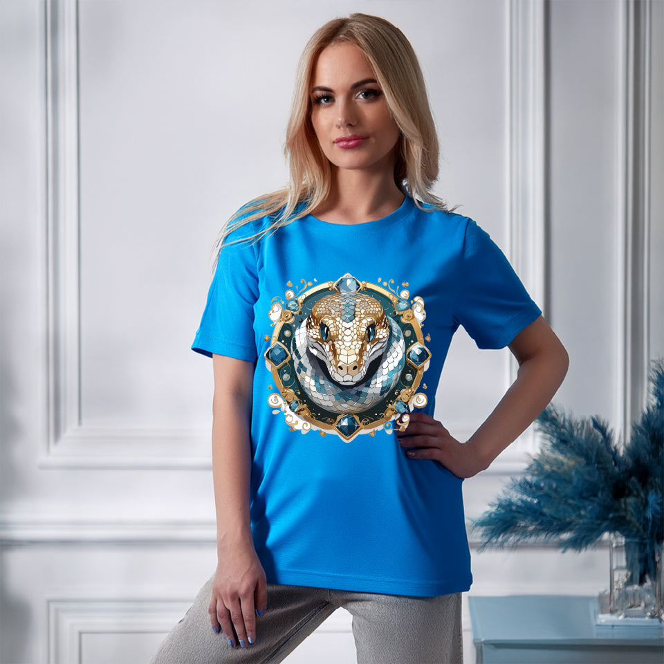 Snake Graphic Unisex 100 Cotton Tee With Unique Animal Golden Medallion Art Design 42