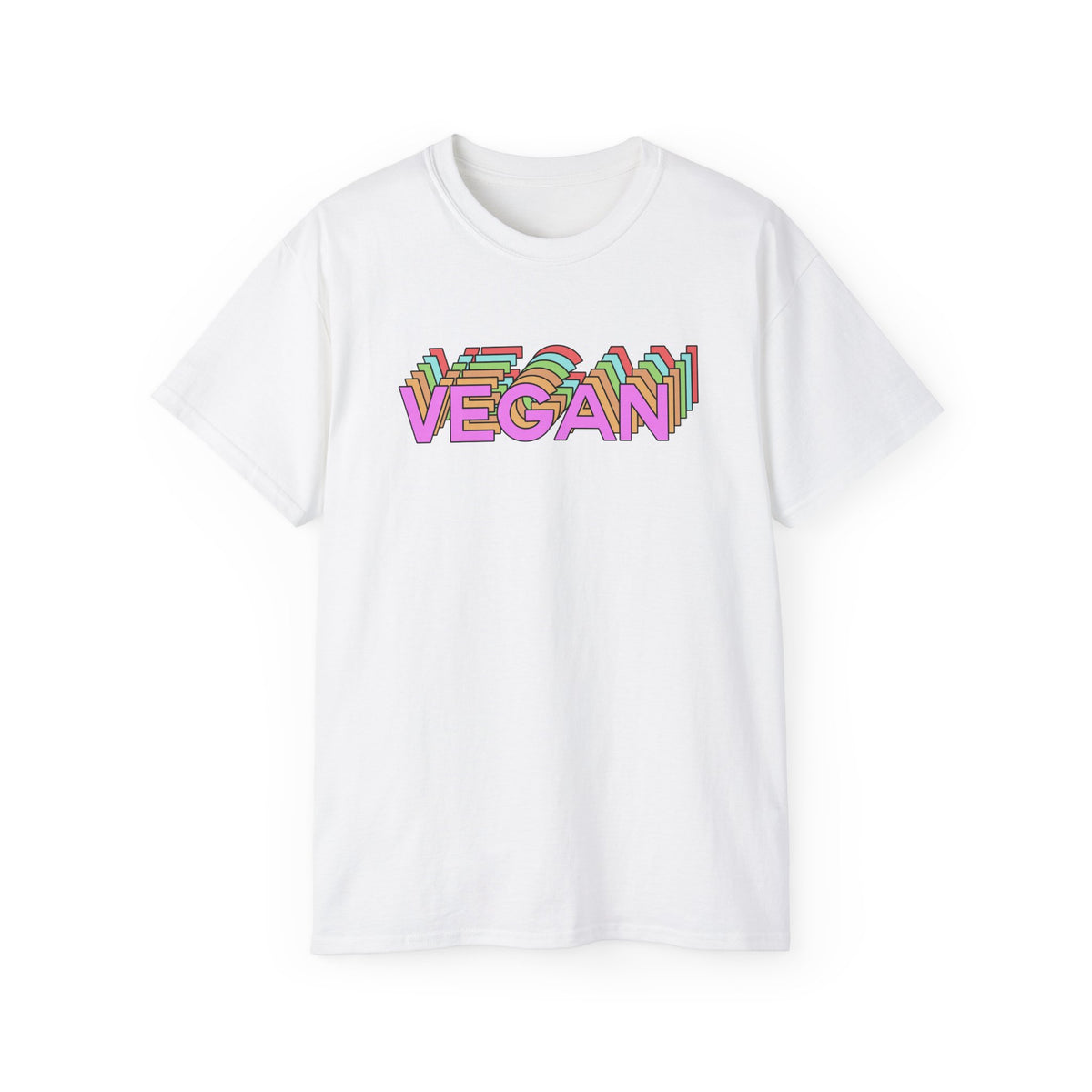 Vegan Retro Layered Text Tee | Colorful 3D Typography