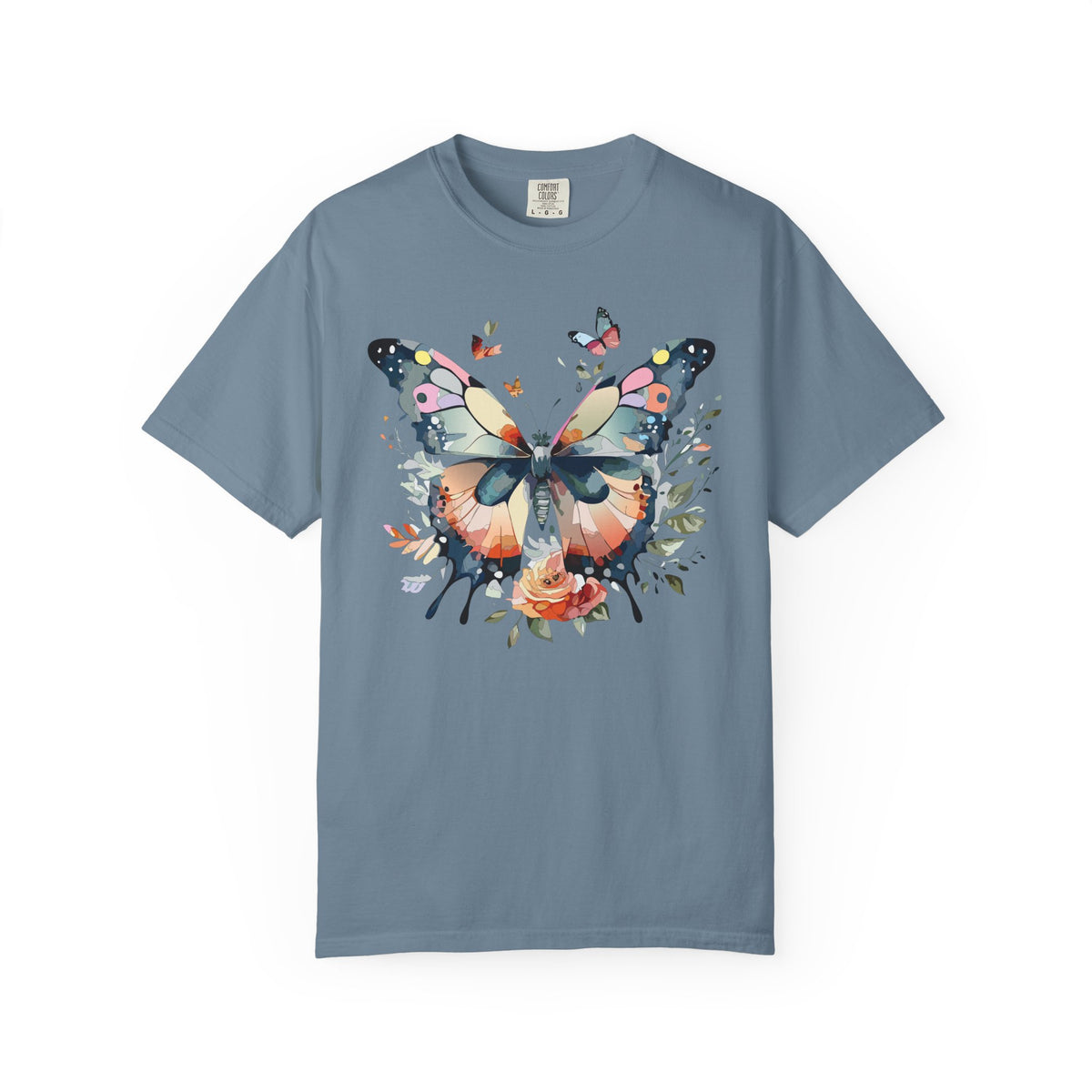 Butterfly Floral Print T-Shirt Botanical Design Unisex Heavy Cotton Tee b3