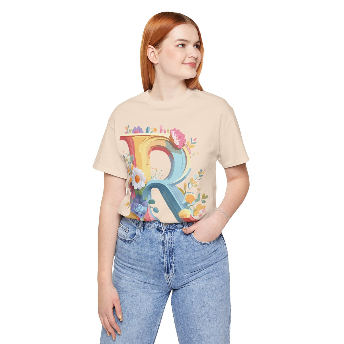 Letter R Graphic Unisex Cotton Bella+Canvas Tee with Art Letter Design