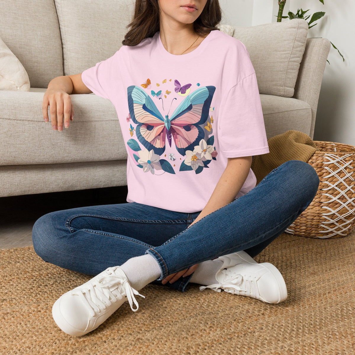 Pastel Butterfly Floral Moths Graphic Design Unisex 100 Cotton Gildan T-Shirt