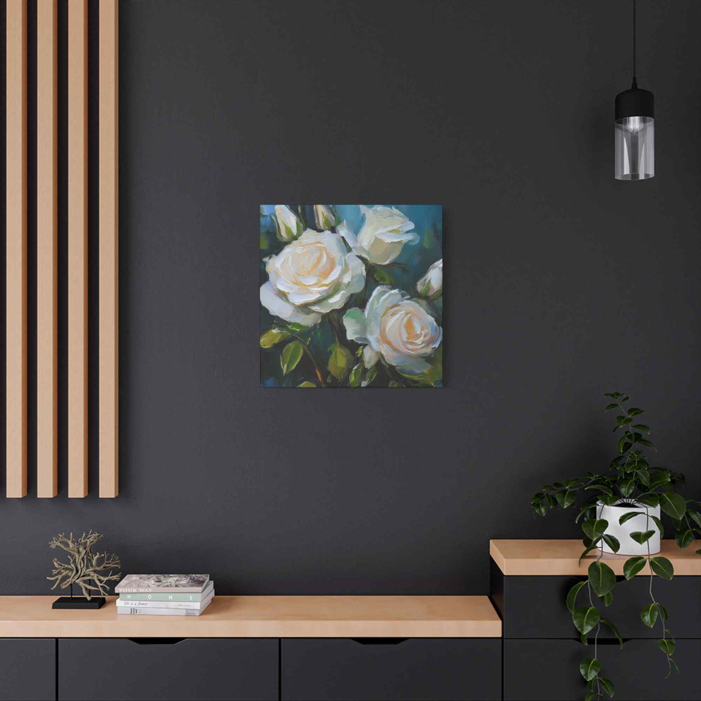 White Roses Print Canvas, Roses Oil Paint Print 20x20, 24x24, 30x30, 32x32, 36x36, Floral Art Design Print Non-Frame MC-20