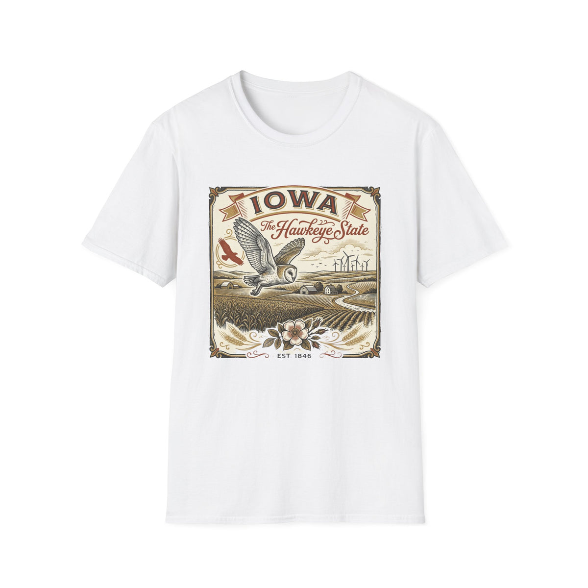 Iowa Hawkeye State Vintage Travel Tourist Graphic Design Unisex 100 Cotton Gildan T-Shirt