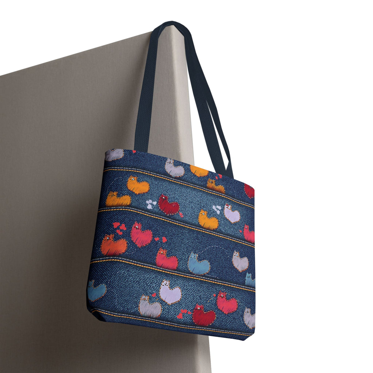 Love Day Graphic Design Denim Fabric Imitation Print Unisex Canvas Bag POLY 3 Sizes Tote Bag 201-9