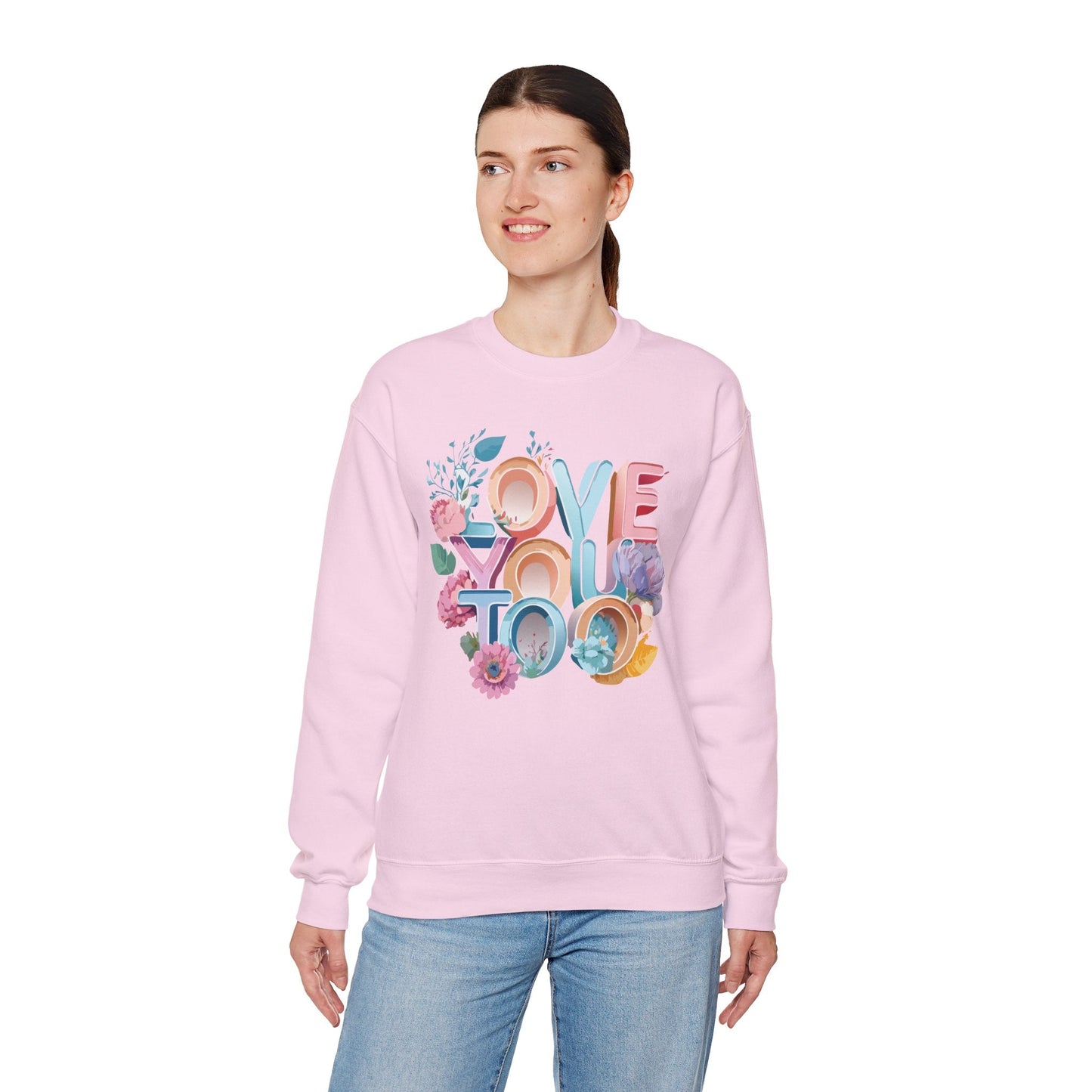 Floral Love Sweatshirt Valentines Day Unisex Crewneck Gildan 18000 Heavy Blend Warm