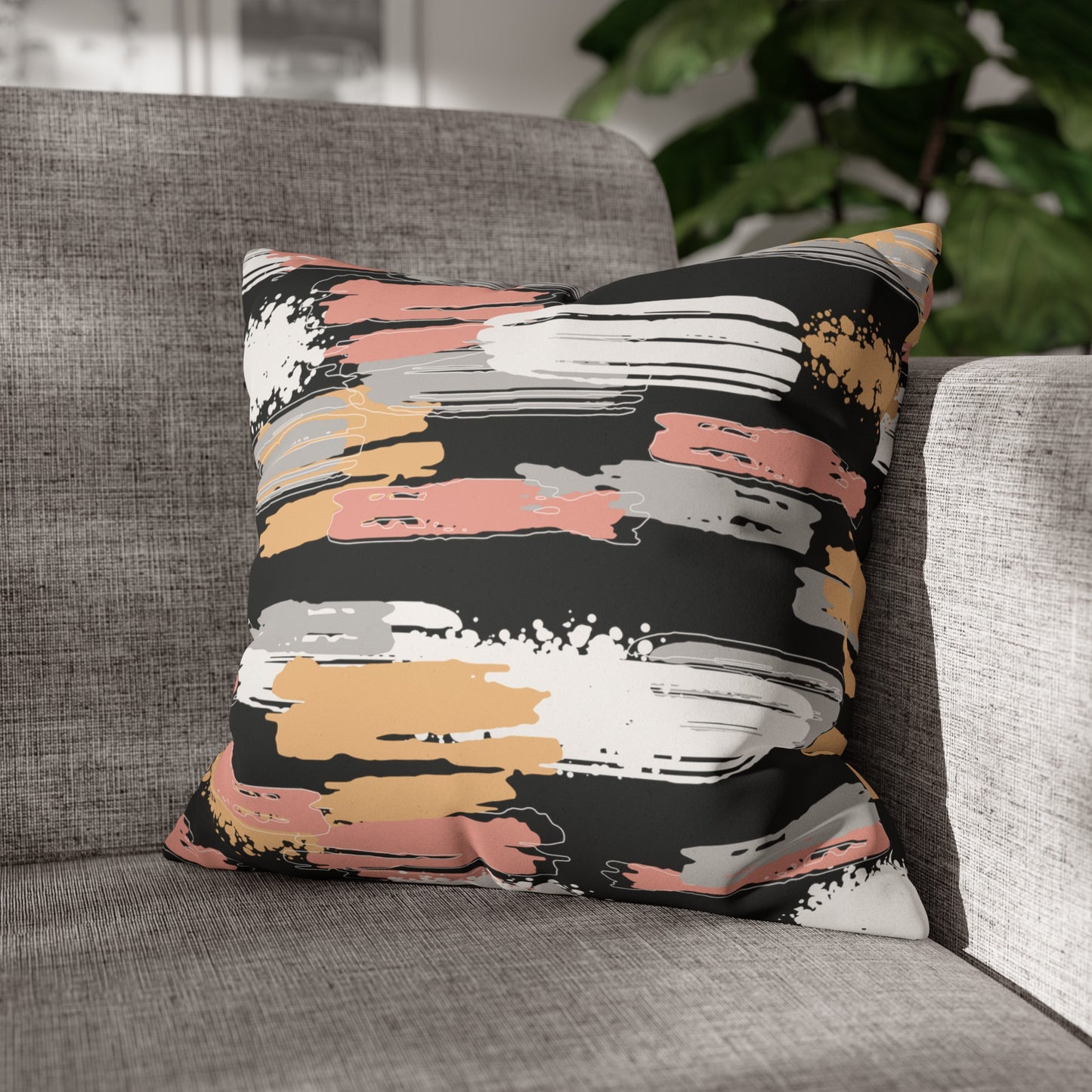 Faux Suede Pillowcase with Abstract print