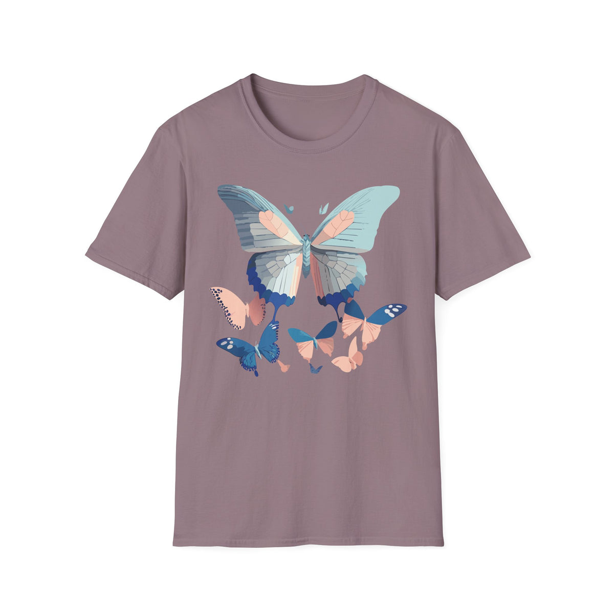 Butterfly Trio T‑Shirt — Pastel Blue & Peach Butterfly Graphic Design Unisex 100 Cotton Gildan T-Shirt